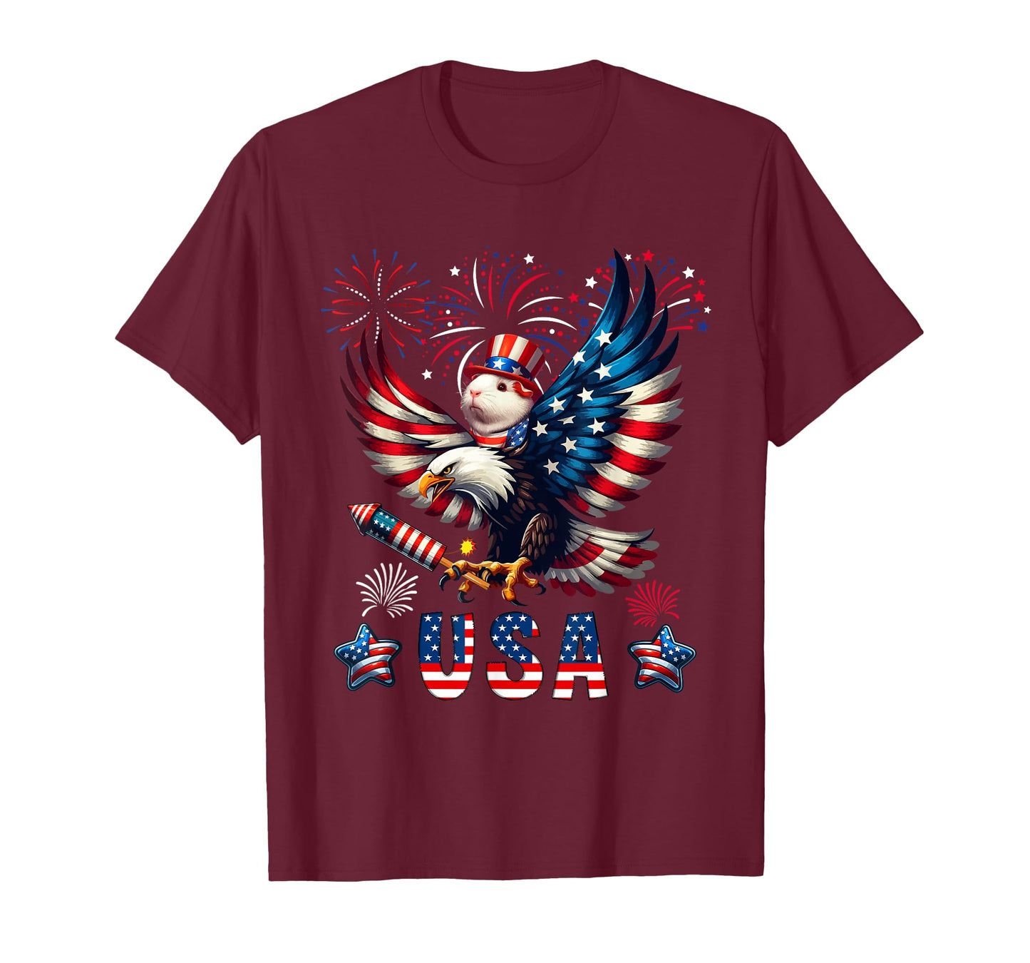 USA 4th Of July Guinea Pig Riding Eagle Fireworks Patriotic T-Shirt for Women Kids Men