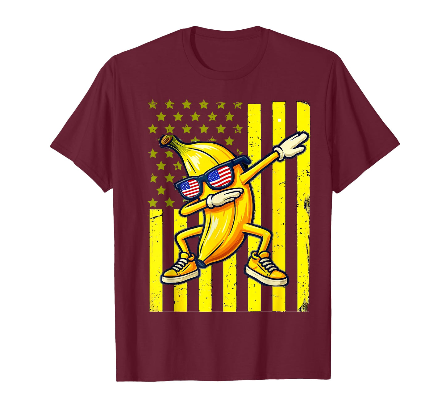 Graphic Banana Retro American Flag USA Dabbing Banana Lover T-Shirt