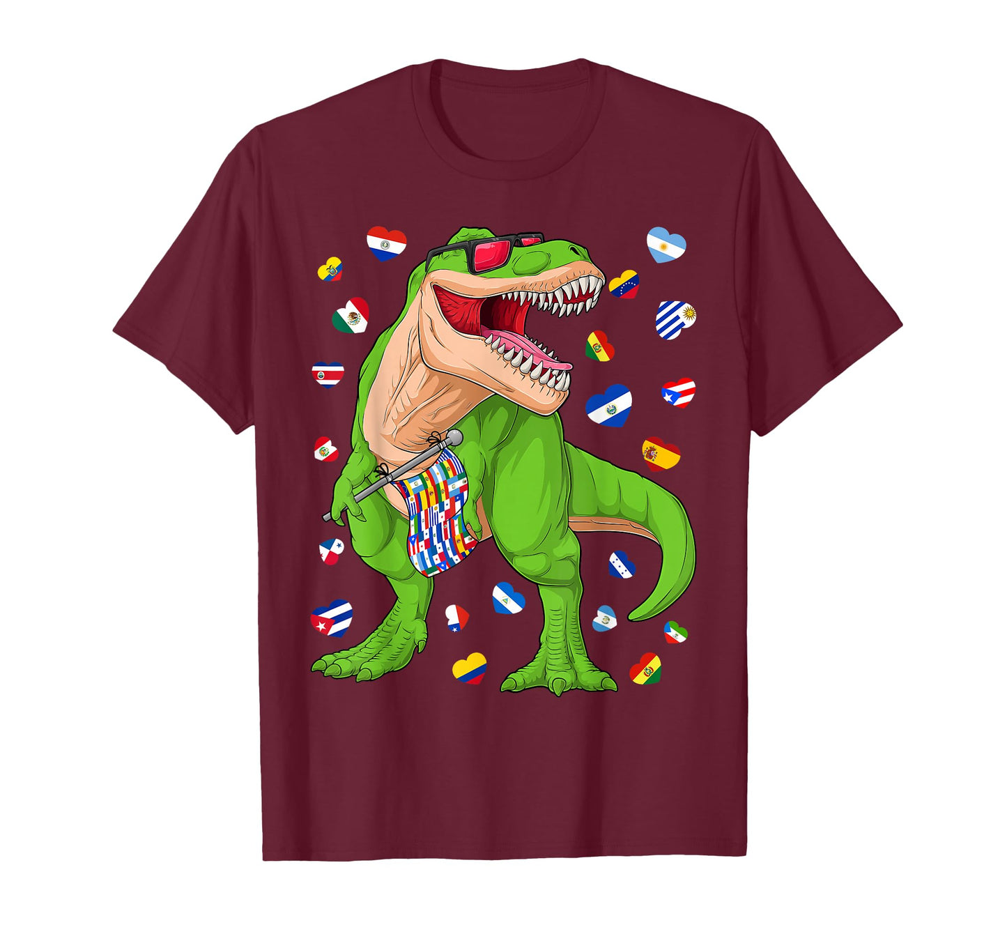 Hispanic Heritage Month T Rex Dinosaur All Hispanic Flags T-Shirt