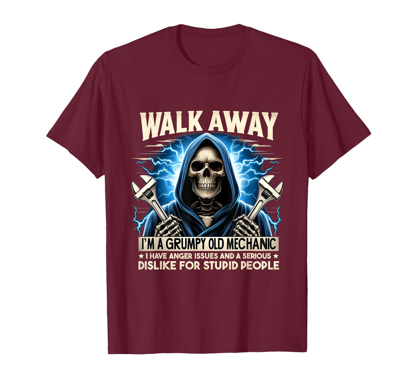 Funny Skeleton Mechanic Walk Away I'm A Grumpy Old Mechanic T-Shirt