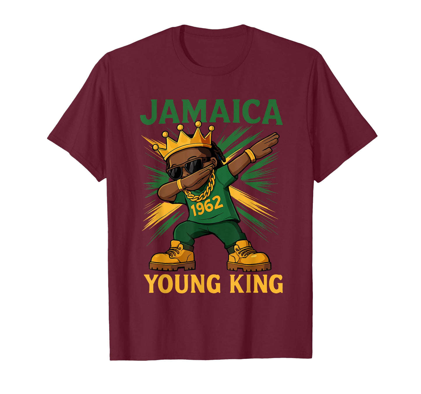 Jamaica Young King Dabbing Proud Jamaican Flag For Boys T-Shirt