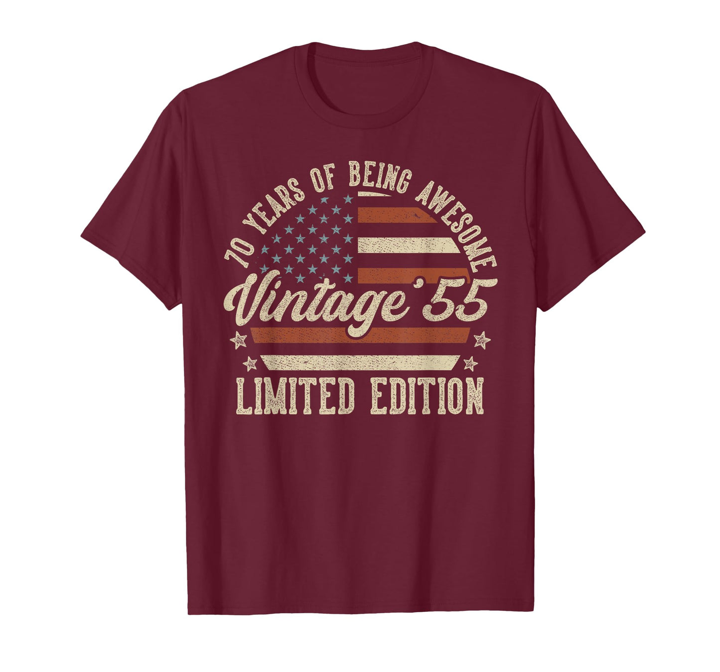 Vintage 1955 70th Birthday Gift 70 Years Old American Flag T-Shirt