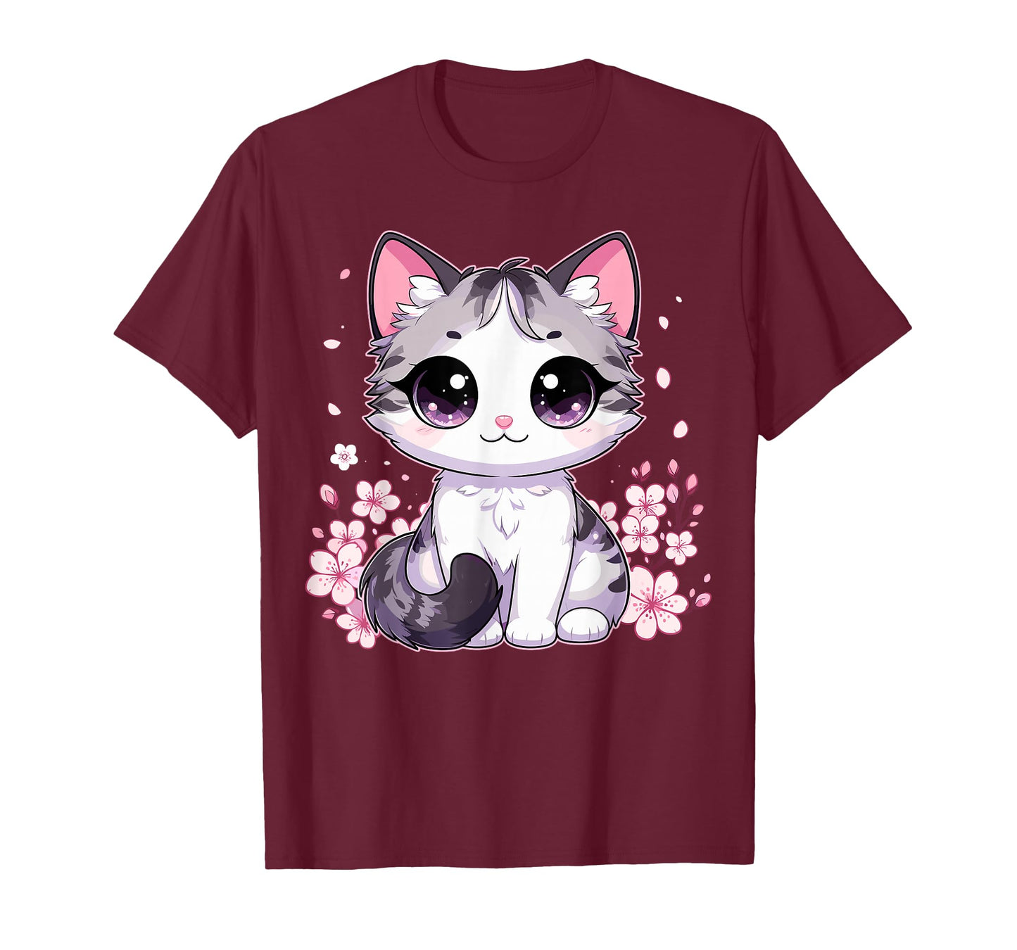 Cat Kitten With Cherry Blossoms Cat T-Shirt