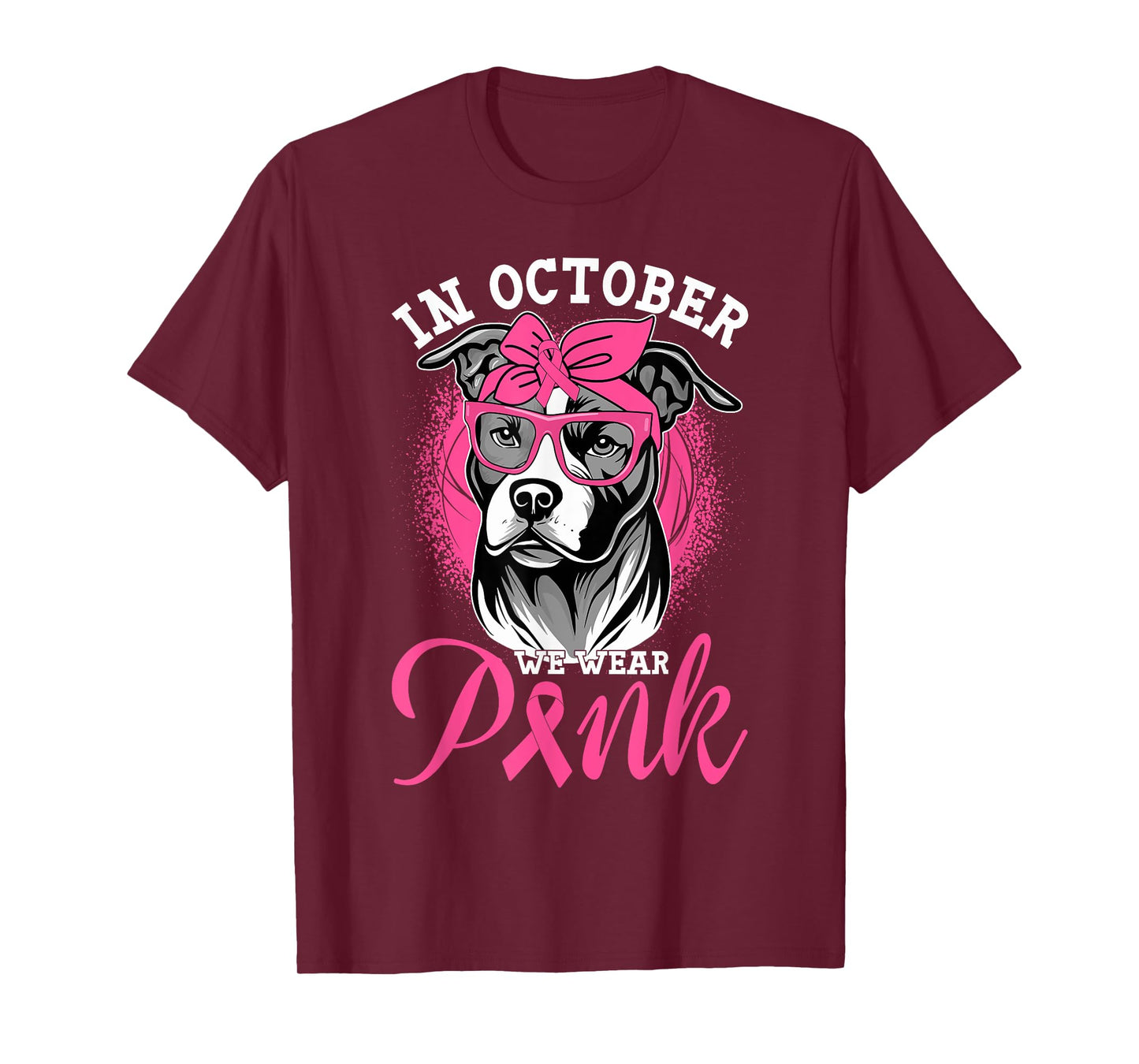 In October We Wear Pink Breast Cancer Awareness Pitbull Dog T-Shirt