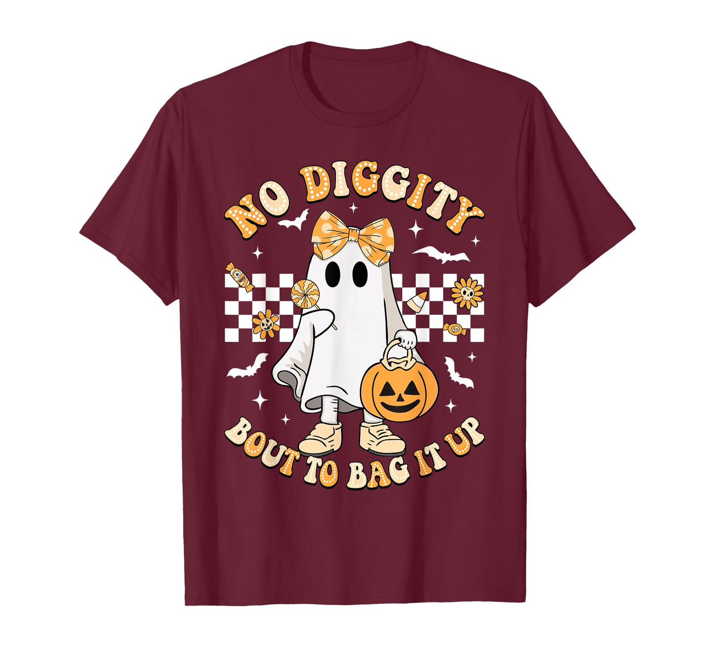 Halloween Ghost No Diggity Bout To Bag It Up Girls Kids T-Shirt