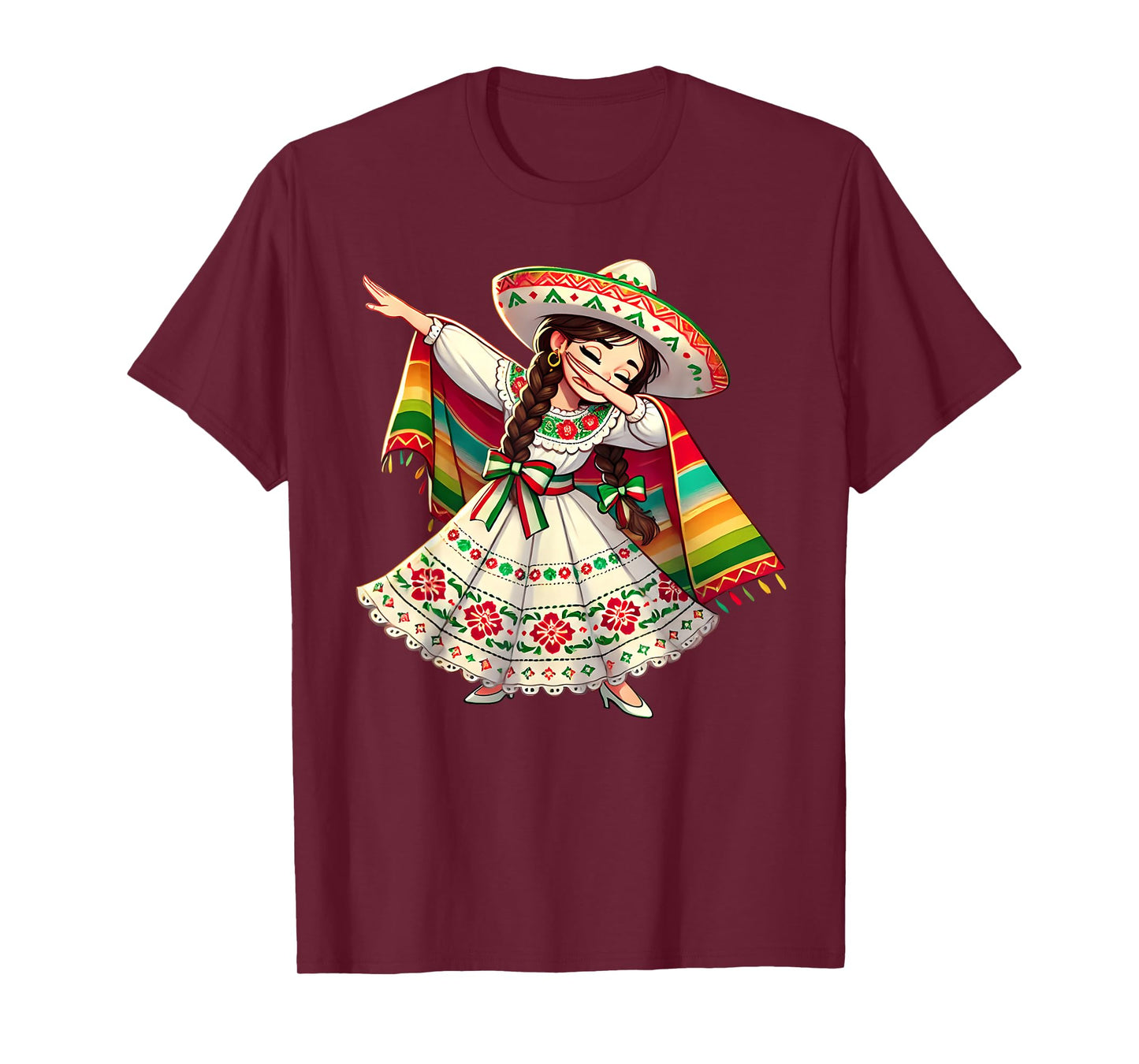 Funny Dabbing Mexican Poncho Sombrero Cinco de Mayo Girl T-Shirt