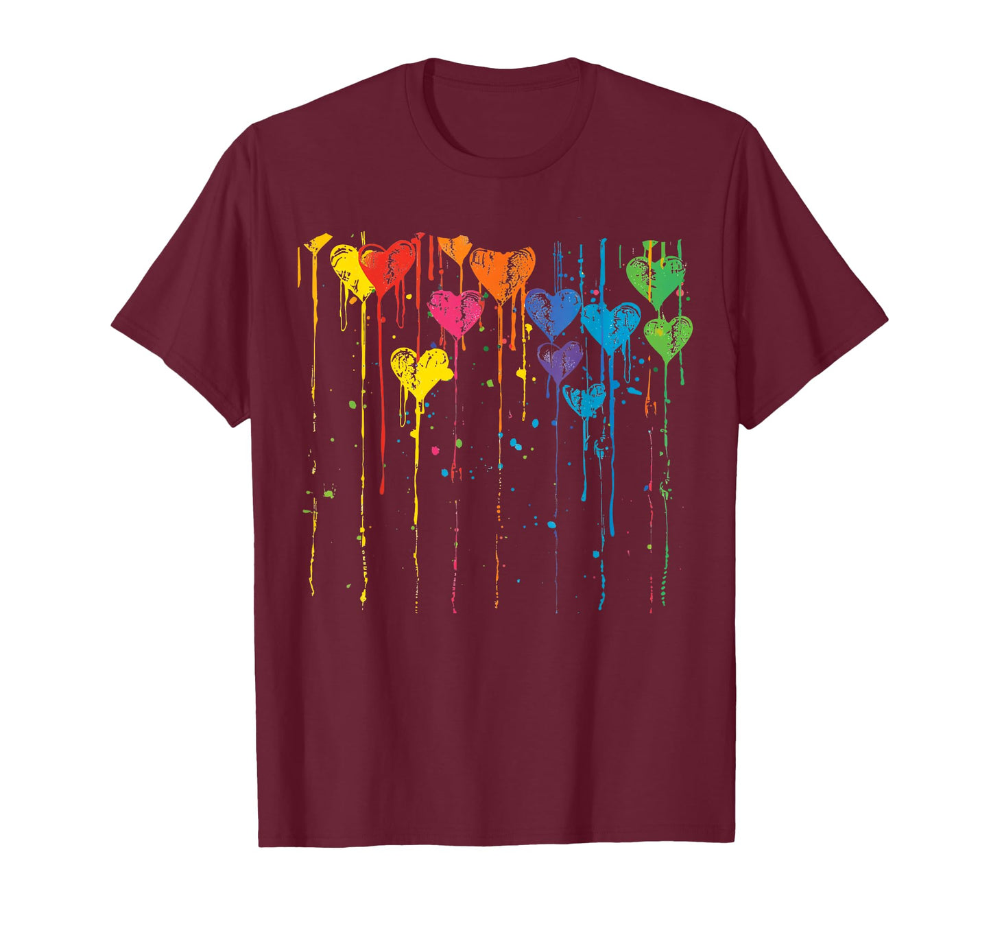 Colorful Hearts Dripping Paint Splatter T-Shirt