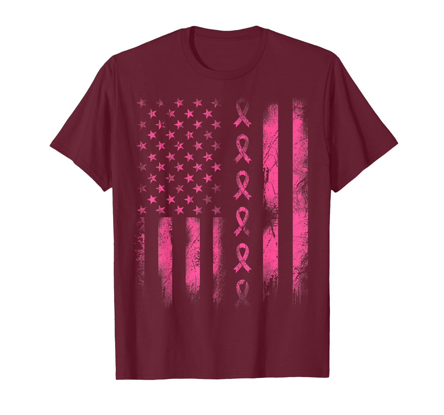 Breast Cancer Awareness - Pink Ribbon American Flag Women Kids Men T-Shirt