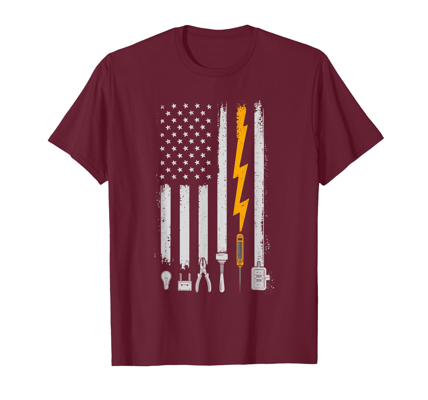 Vintage Electrician USA Flag Tools Engineer Lineman Mens T-Shirt