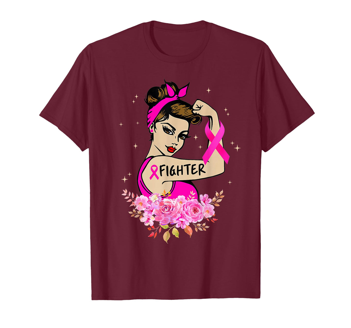 Breast Cancer Fighter Rosie Riveter Pink Ribbon Women Girls T-Shirt