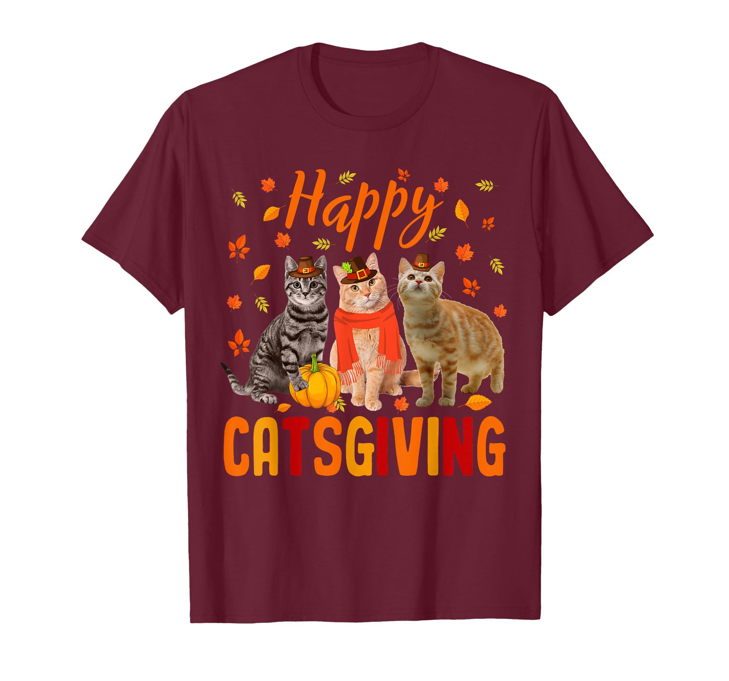 Happy Catsgiving Cute Thanksgiving Cat Wears Pilgrim Hat T-Shirt