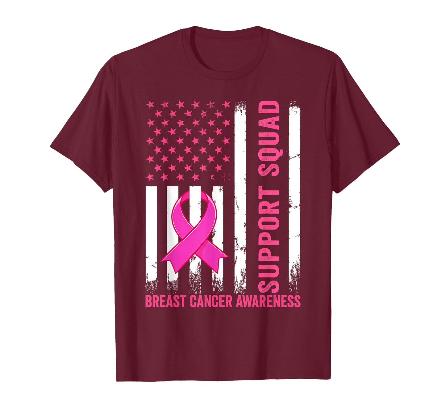 Support Squad Breast Cancer Awareness US Flag Pink Ribbon T-Shirt