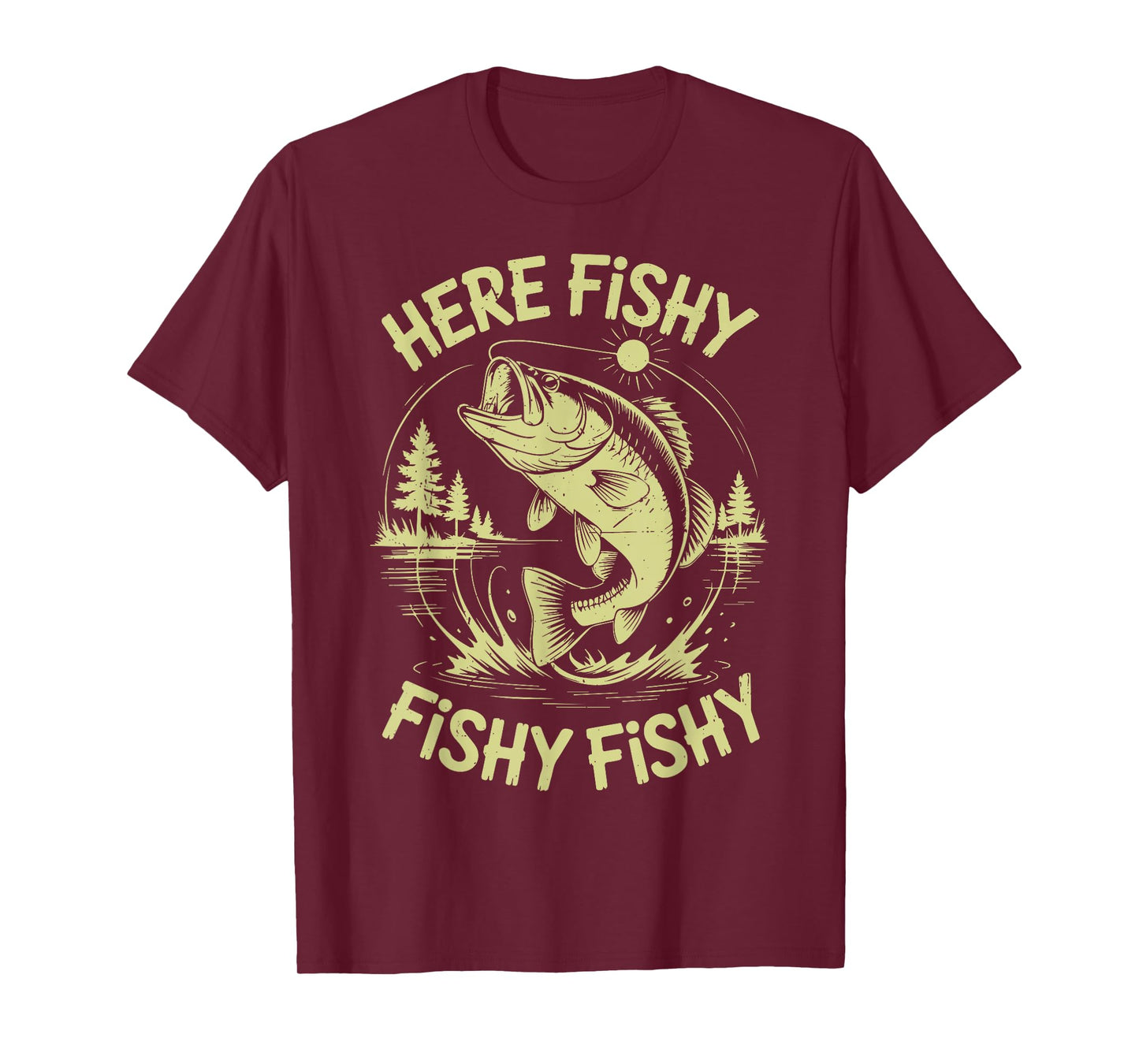 Men Here-Fishy Funny Dad Fishing Gift from Son Boy Bass Fish T-Shirt