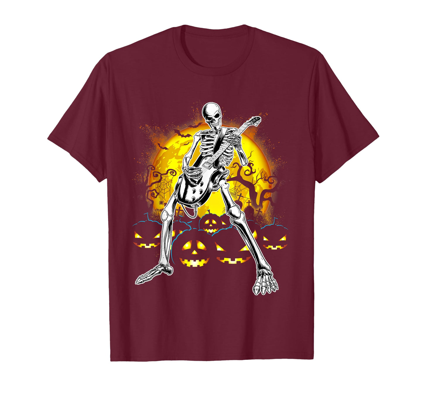 Happy Halloween Funny Skeleton Playing Guitar Pumpkin Vibes T-Shirt