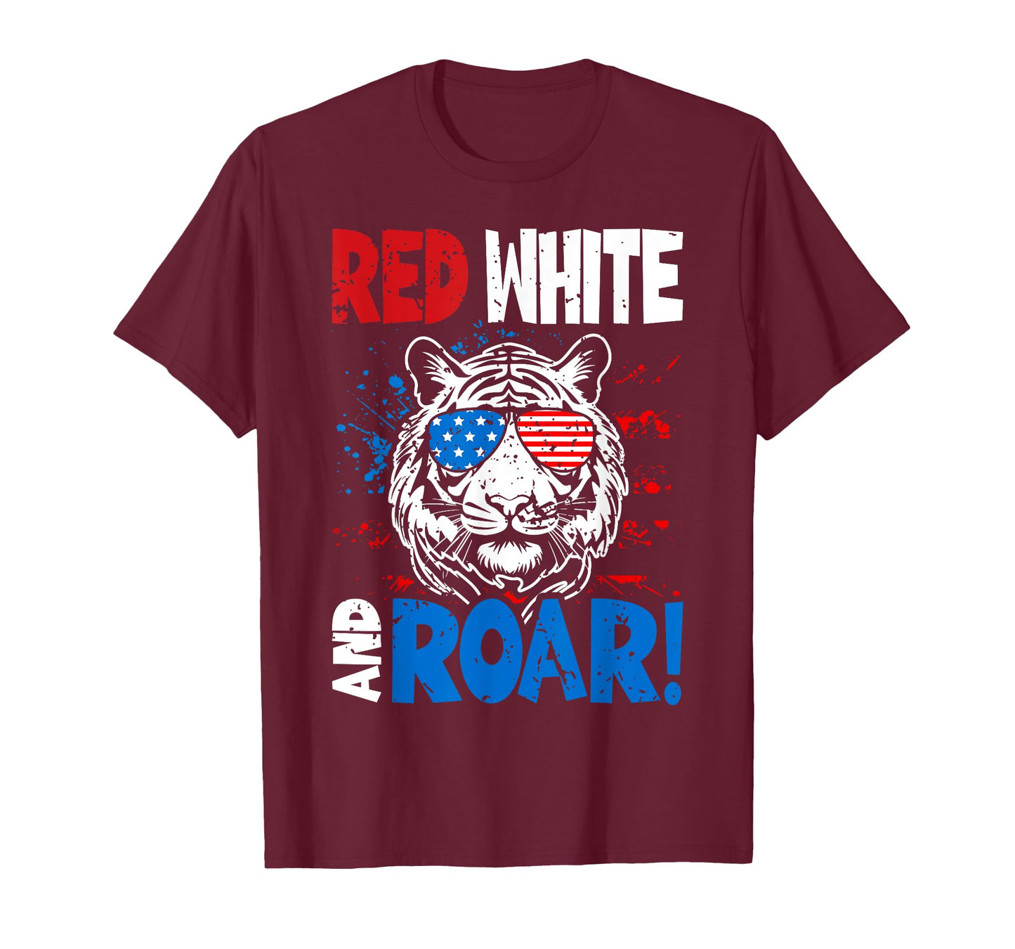 Red White And Roar Tiger 4th Of July USA American Flag T-Shirt