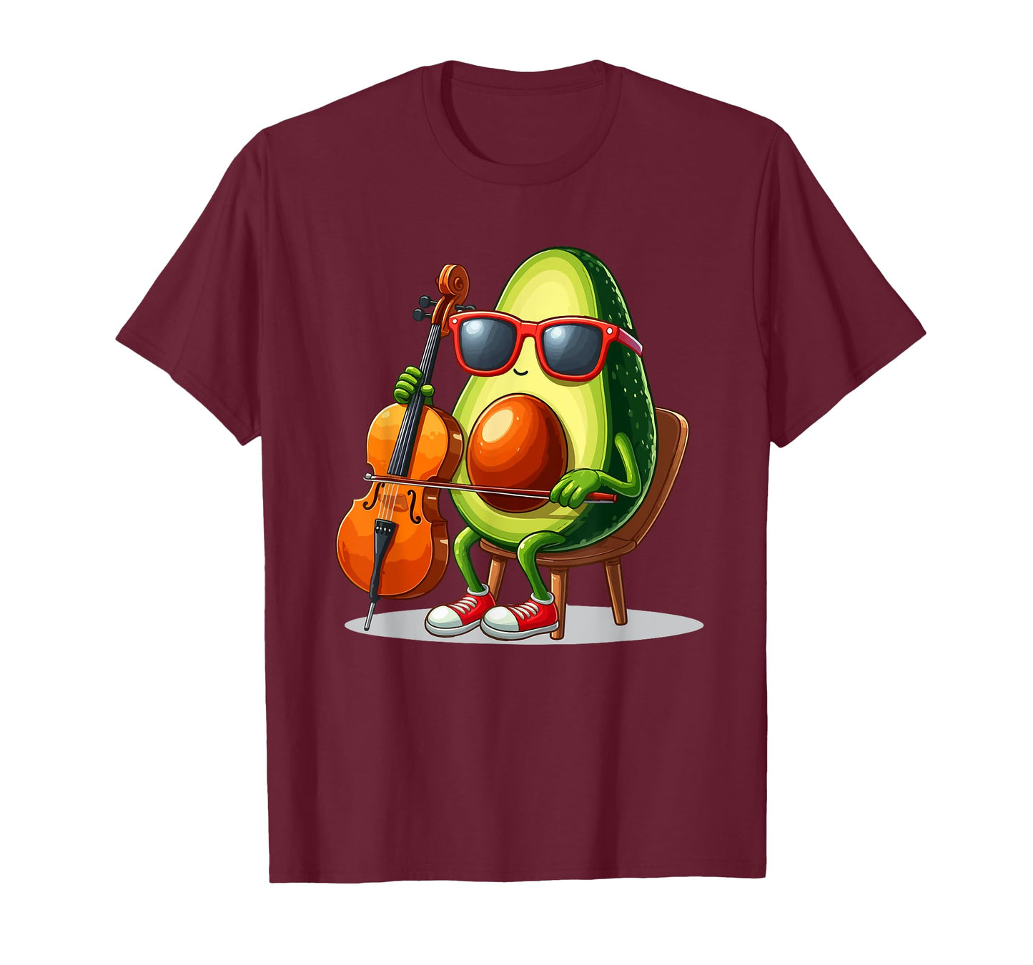 Avocado Sunglasses Playing Cello Musical Instrument Vegan T-Shirt
