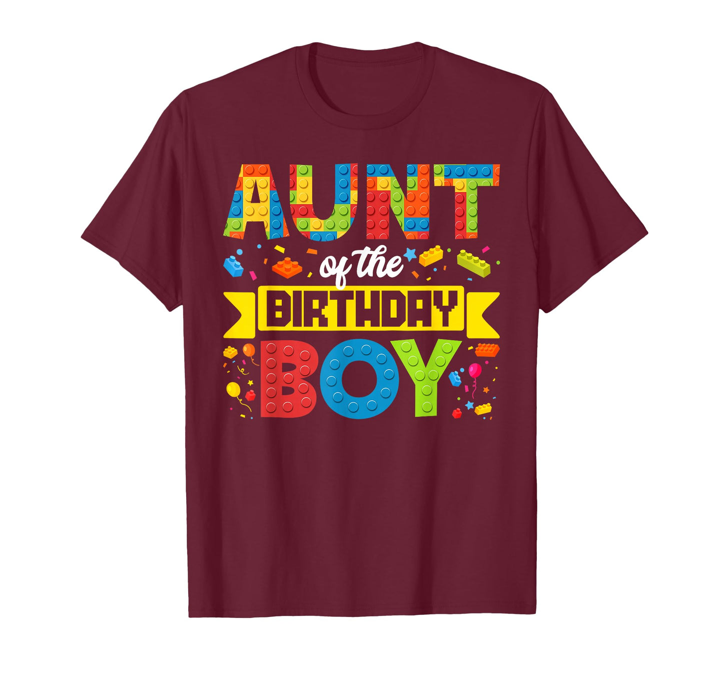 Aunt Of The Birthday Boy Master Builder Kids Building Blocks T-Shirt