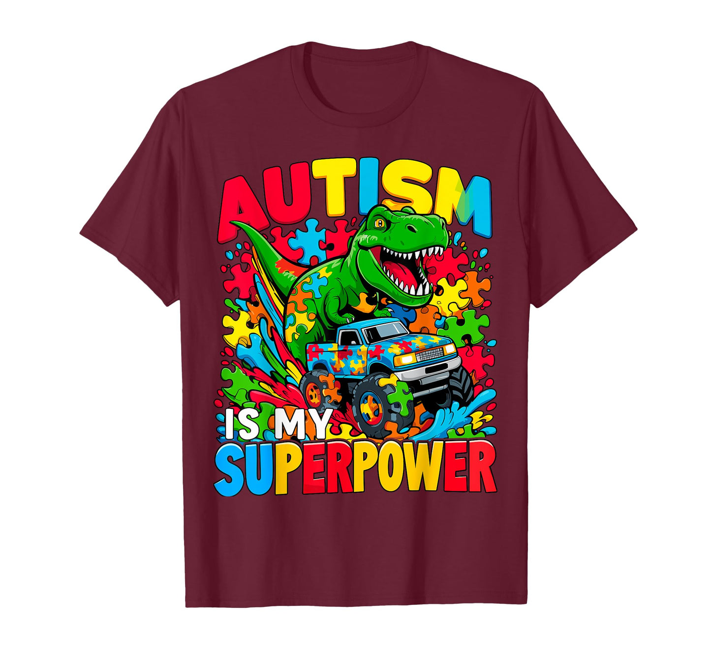 Autism Is My Superpower Dino Boys Monster Truck T-Shirt