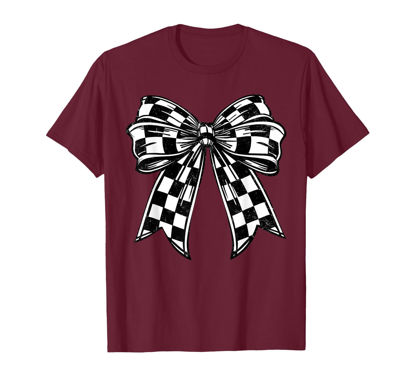 Retro Coquette Bow Checkered Flag Race Day Racing Aesthetic T-Shirt