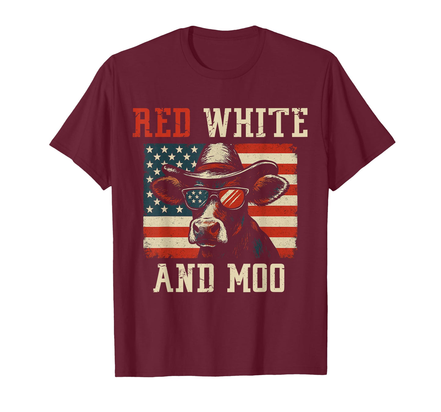 Red, White and Moo Funny Cow American Flag Patriotic T-Shirt