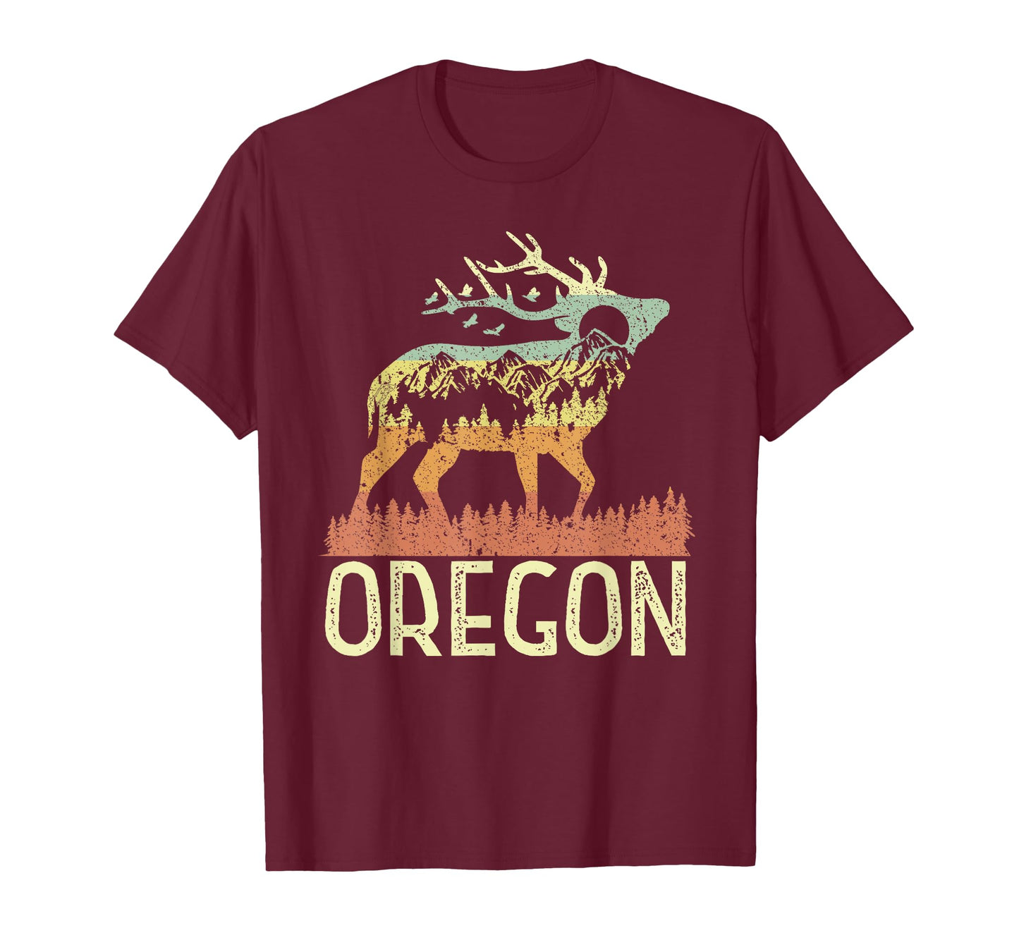 Oregon Retro Mountain Vintage Elk Hiking Men Women T-Shirt