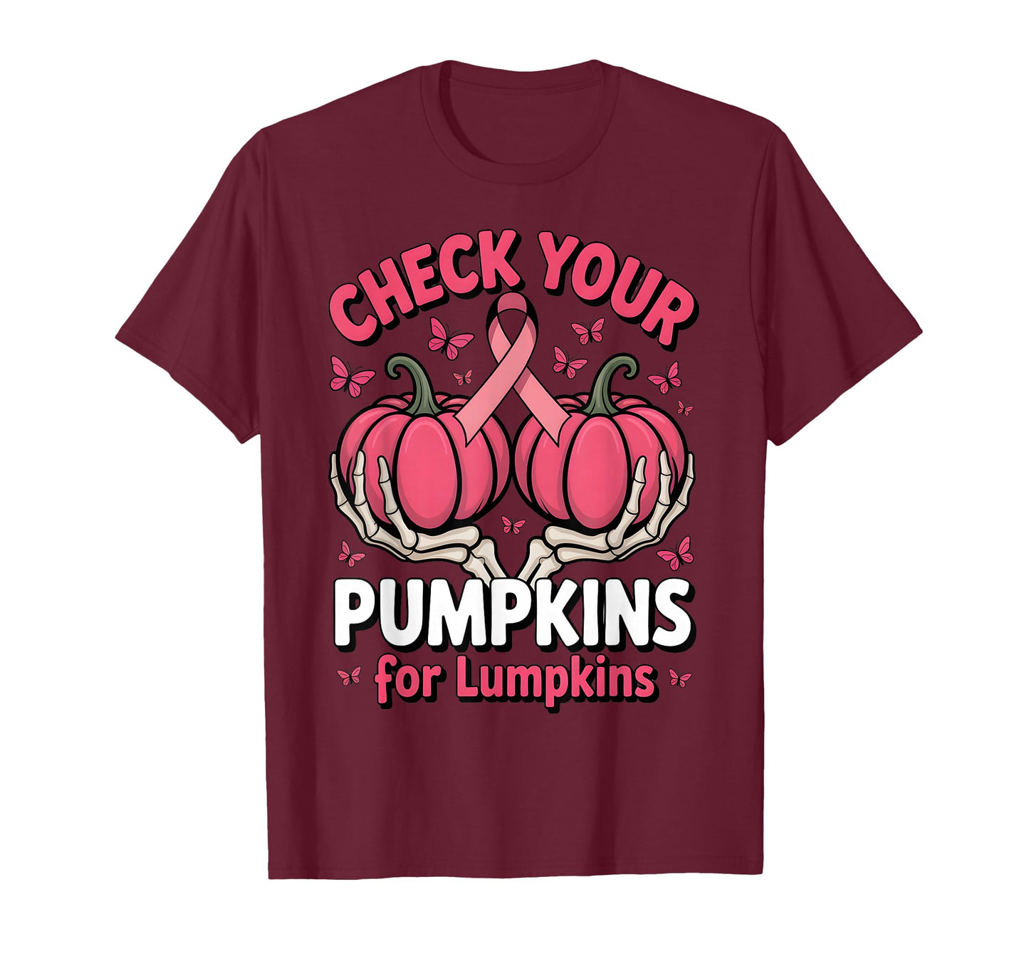 Check Your Pumpkins Breast Cancer Awareness Halloween Women T-Shirt