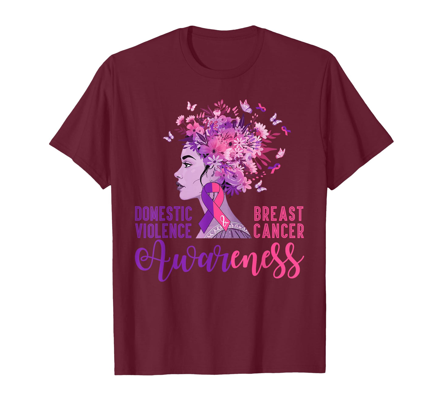 Domestic Violence Breast Cancer Awareness Flowers Hair Women T-Shirt