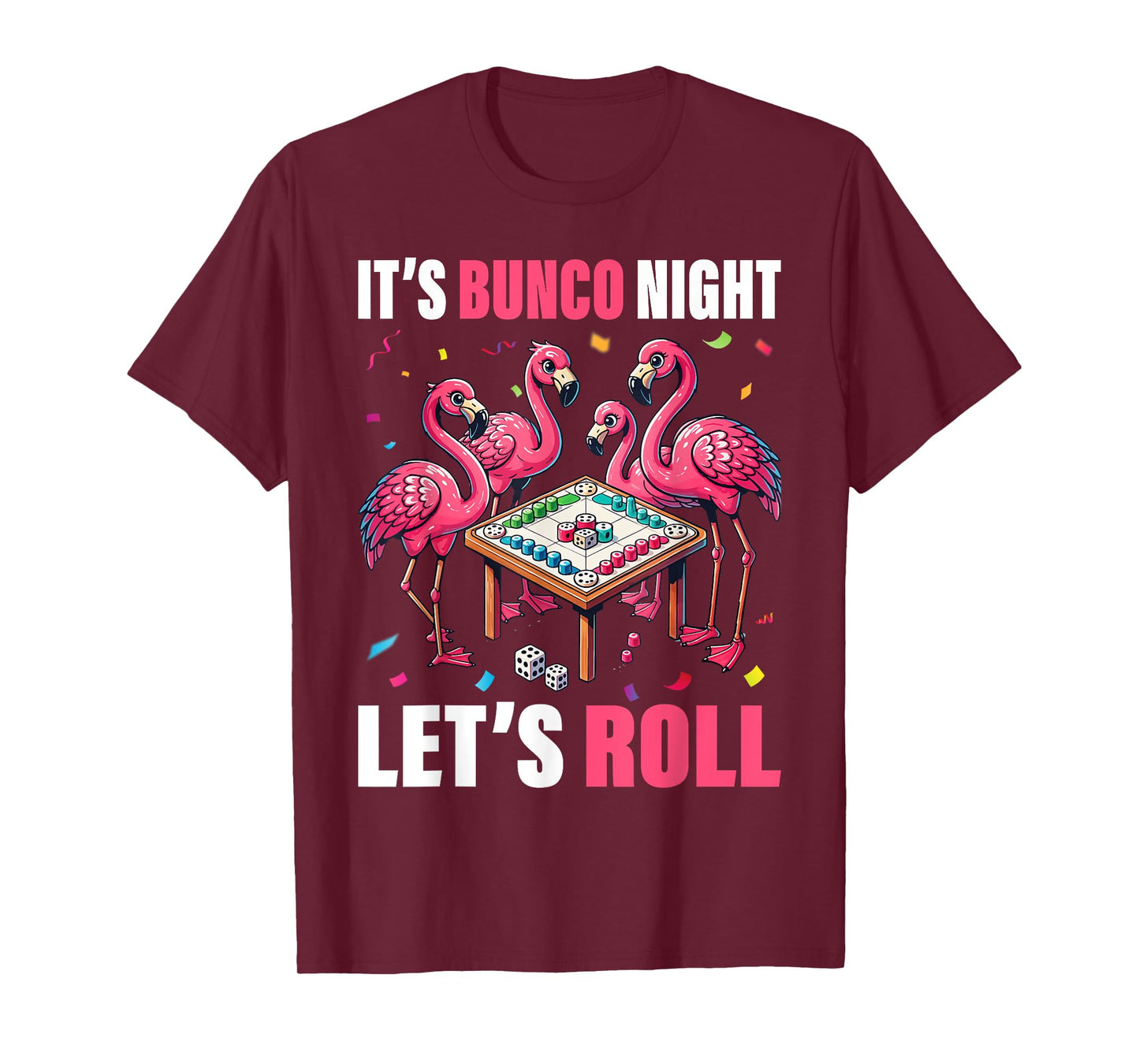 Flamingo Lover Gift Co. Bunco Night Flamingo Bunco Group Unisex-Adults Kids T-Shirt Black Short Sleeve Graphic T-Shirt