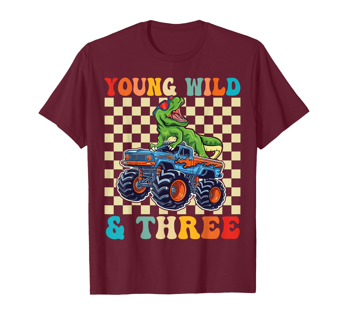 3rd Birthday Monster Truck Young Wild And Three 3 Year Old T-Shirt