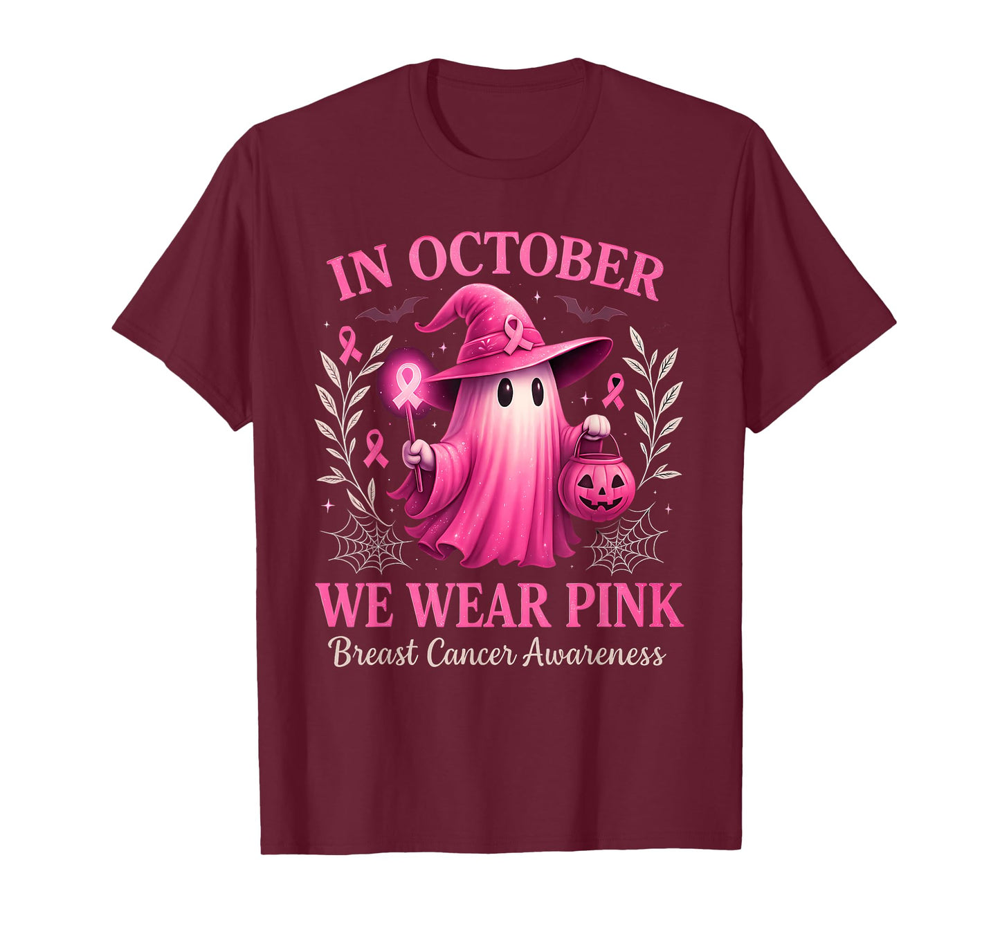 in October We Wear Pink Breast Cancer Awareness Halloween T-Shirt