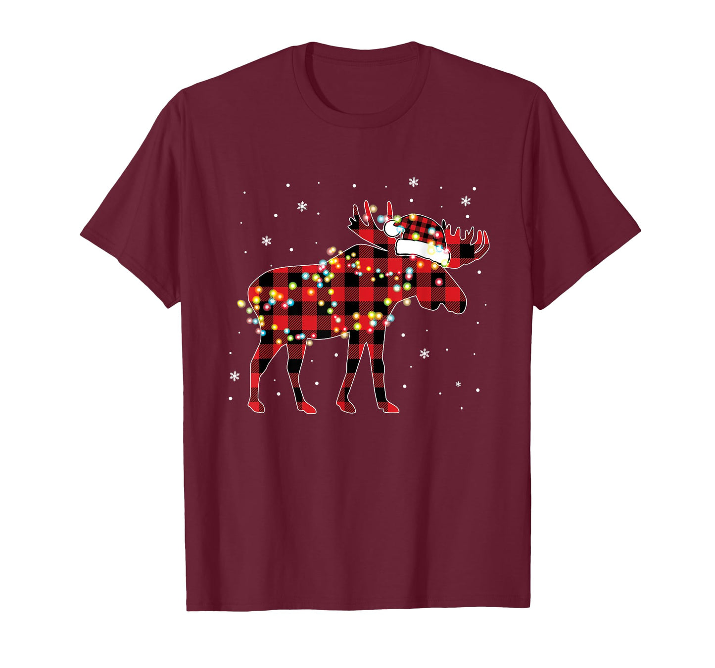 Moose Christmas Red Plaid Buffalo Pajama Matching T-Shirt
