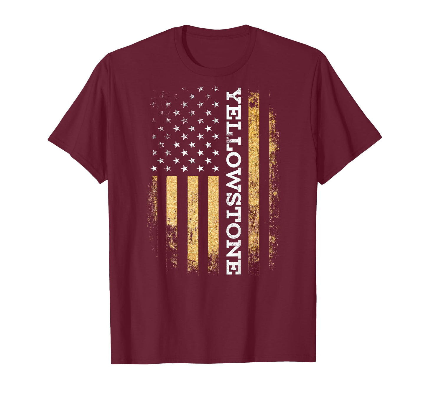 Funny Yellow Stone Flag Yellowstone American Flag (on back) T-Shirt