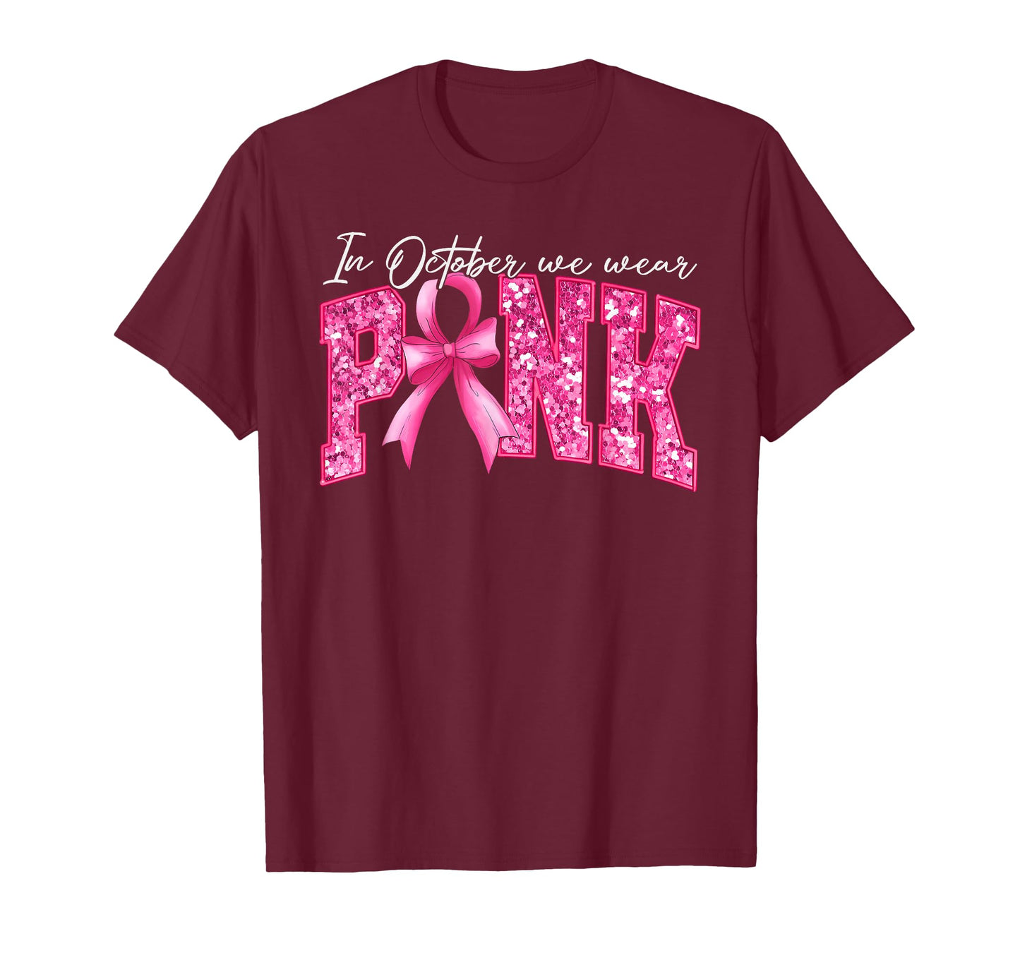Pink Ribbon Coquette Bow Breast Cancer Awareness Women Girls T-Shirt