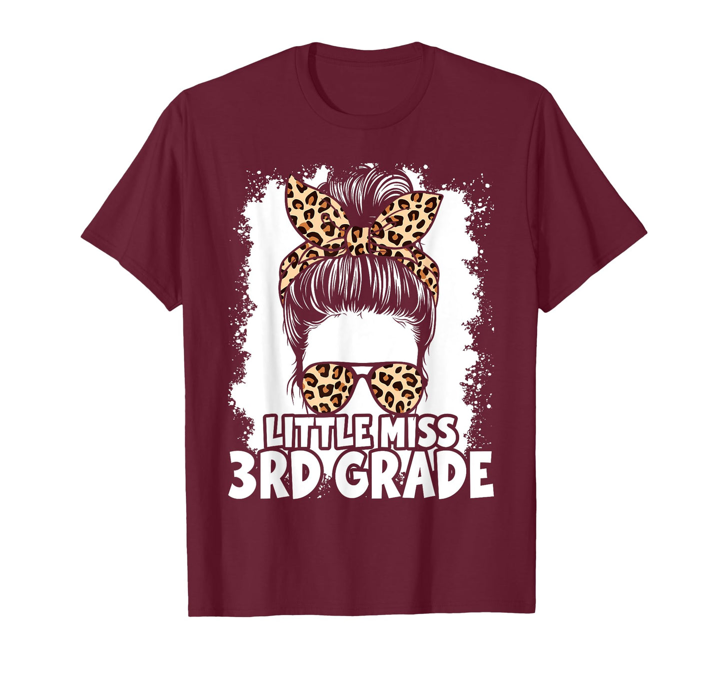 Hello 3rd Grade Messy Hair Bun Girl Leopard Back To School T-Shirt