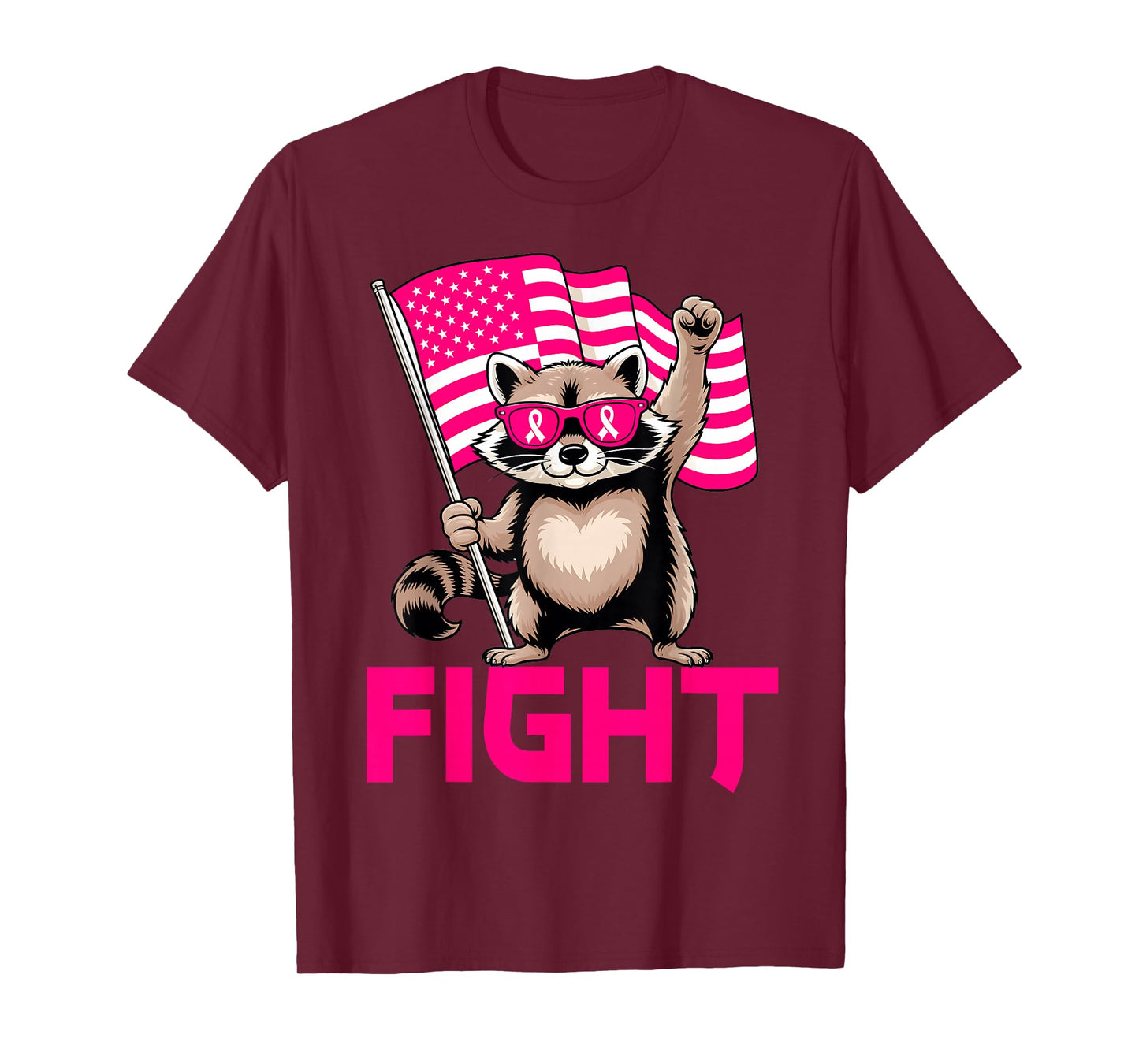 Feral Raccoon to Support Women in October We Wear Pink Flag T-Shirt