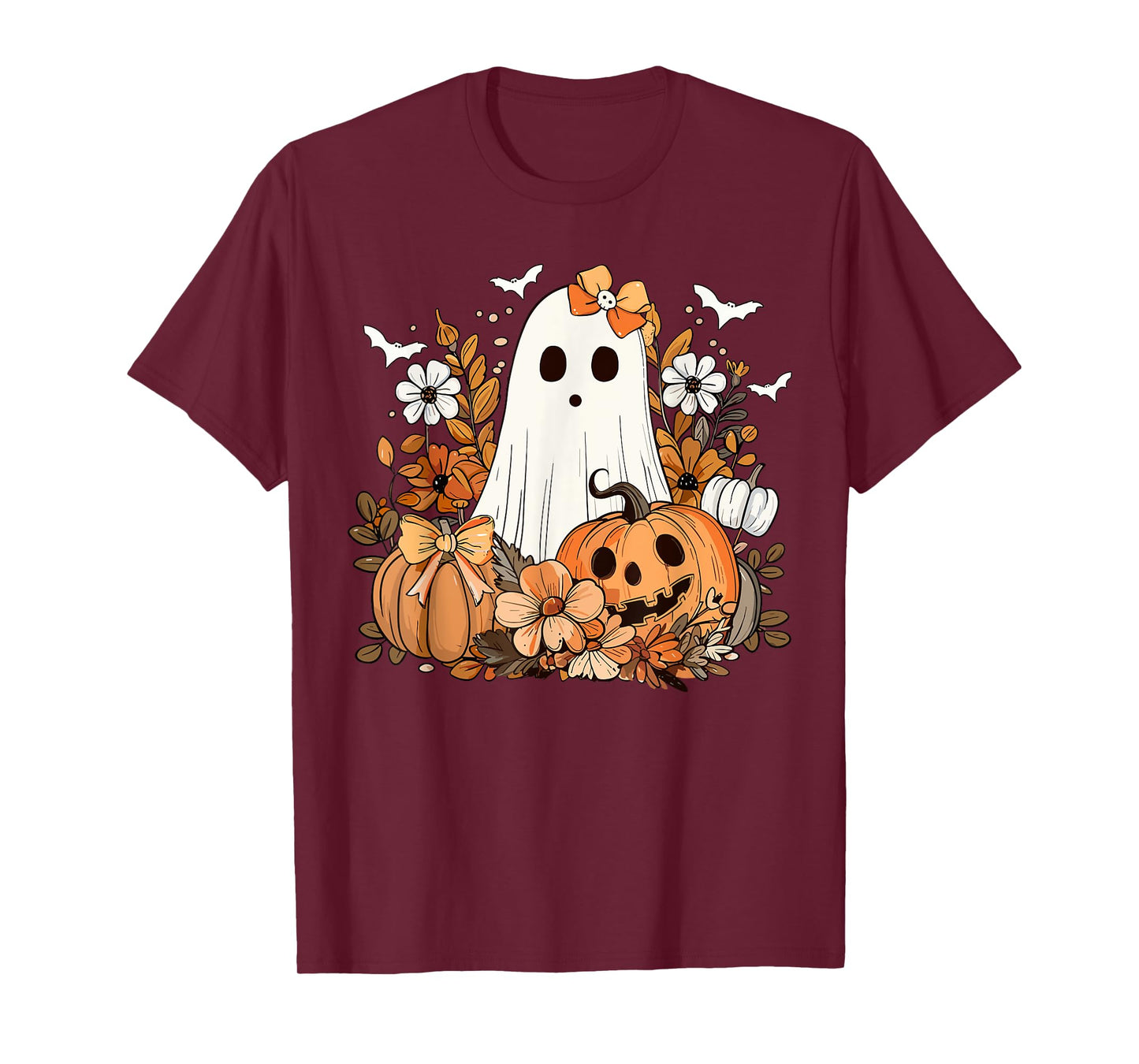 Retro Floral Ghost Cute Pumpkin Autumn Halloween Women Kids T-Shirt