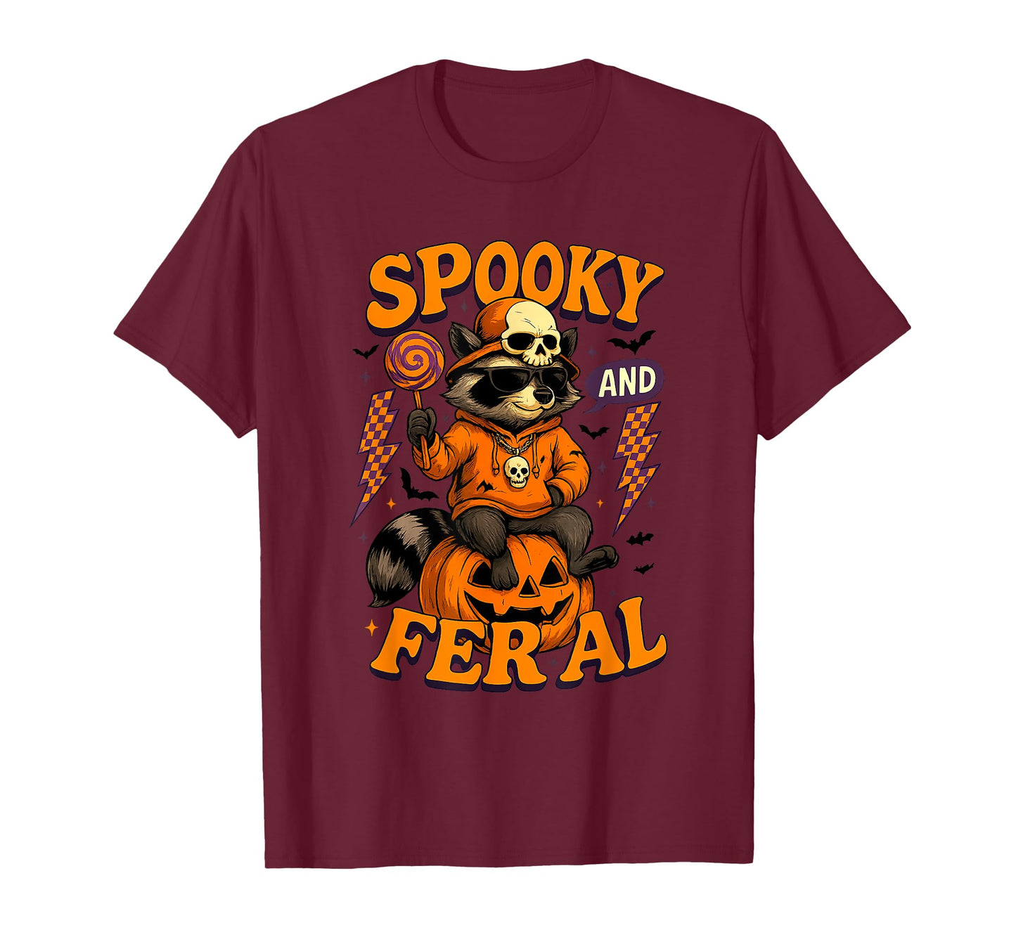 Funny Halloween Spooky And Feral Raccoon Pumpkin Boys Kids T-Shirt
