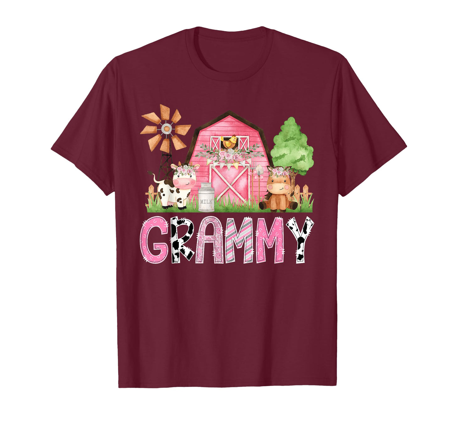 Grammy Pink Farm Cow Kids Birthday Matching Family T-Shirt