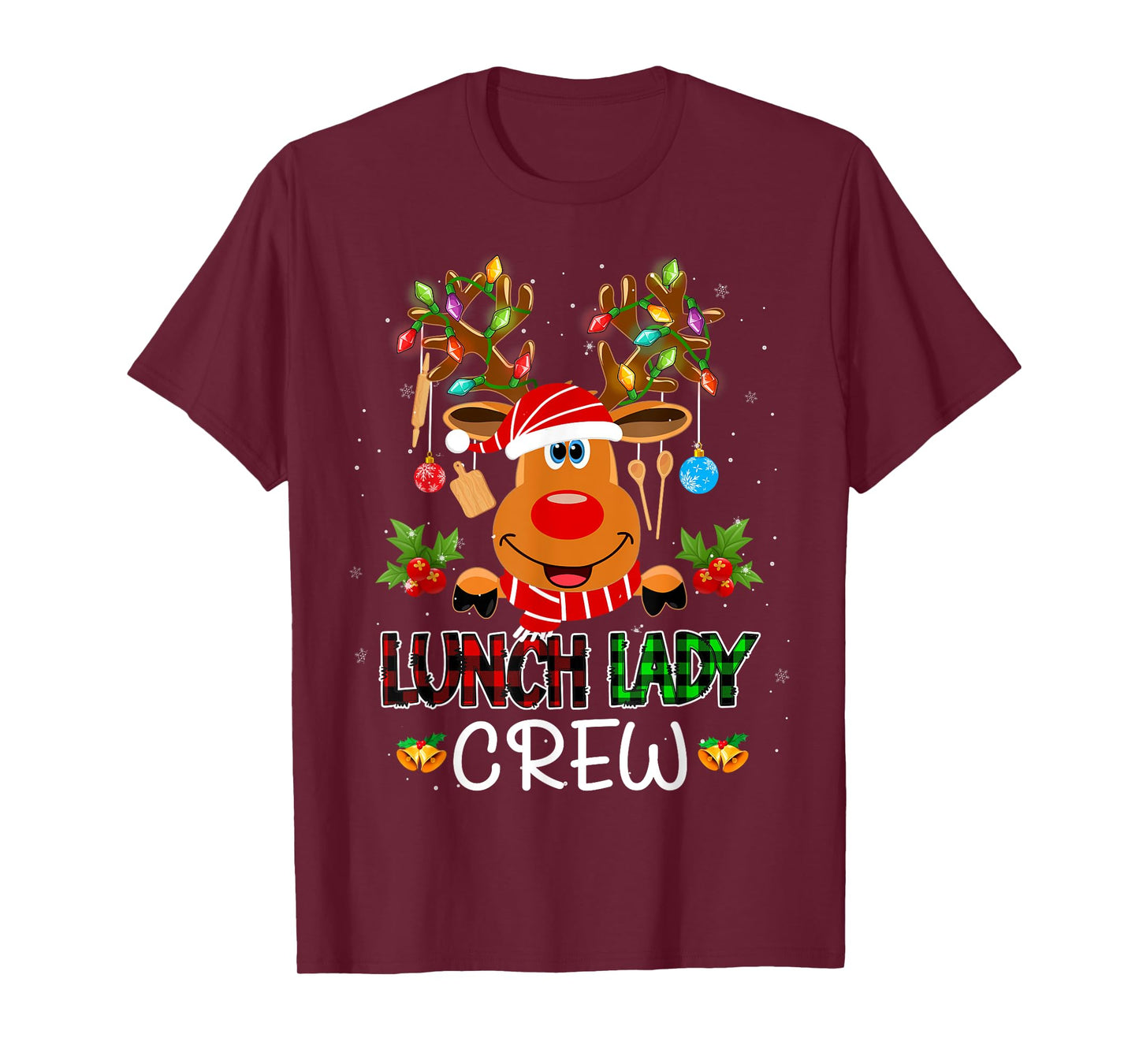 Lunch Lady Crew Reindeer Cafeteria Lady Xmas Holiday Women T-Shirt