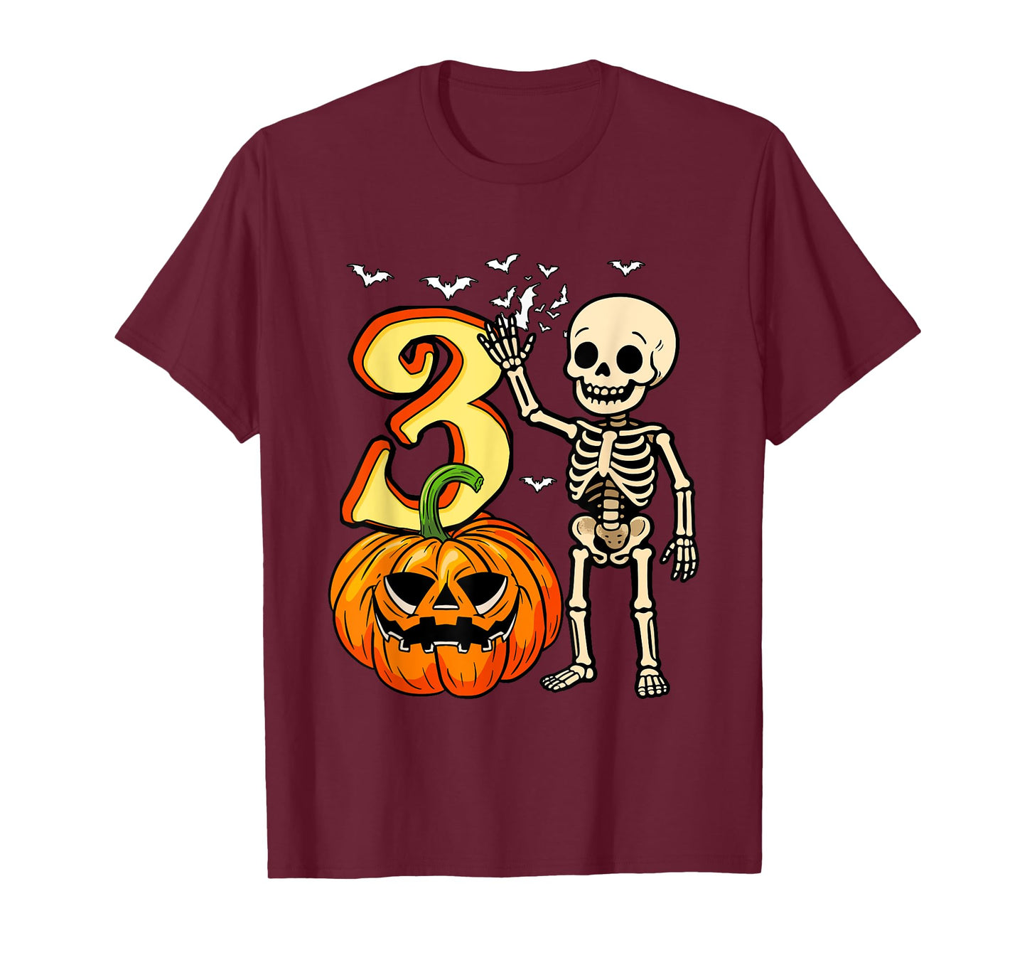 3 Halloween Skeleton 3rd Birthday Horror Carved Pumpkin T-Shirt