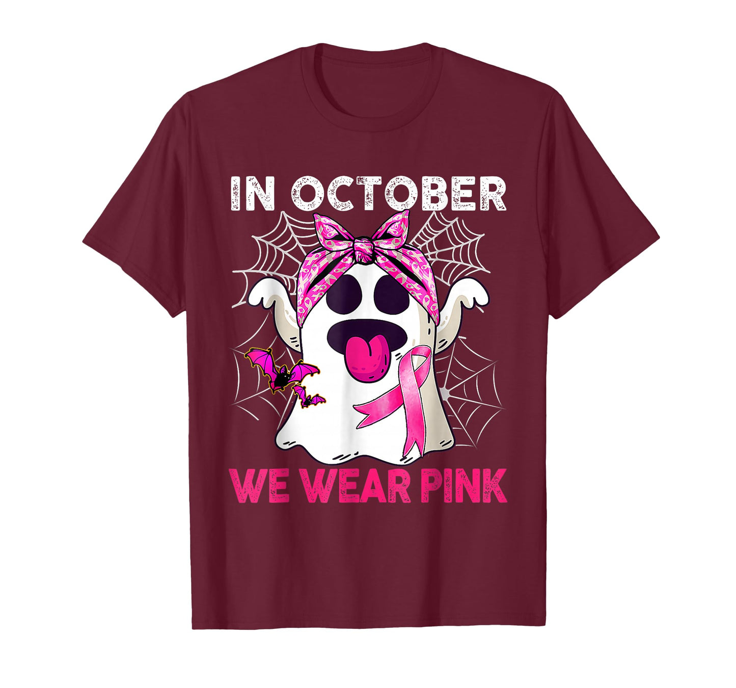 Boo Ghost in October We Wear Pink Breast Cancer Awareness T-Shirt
