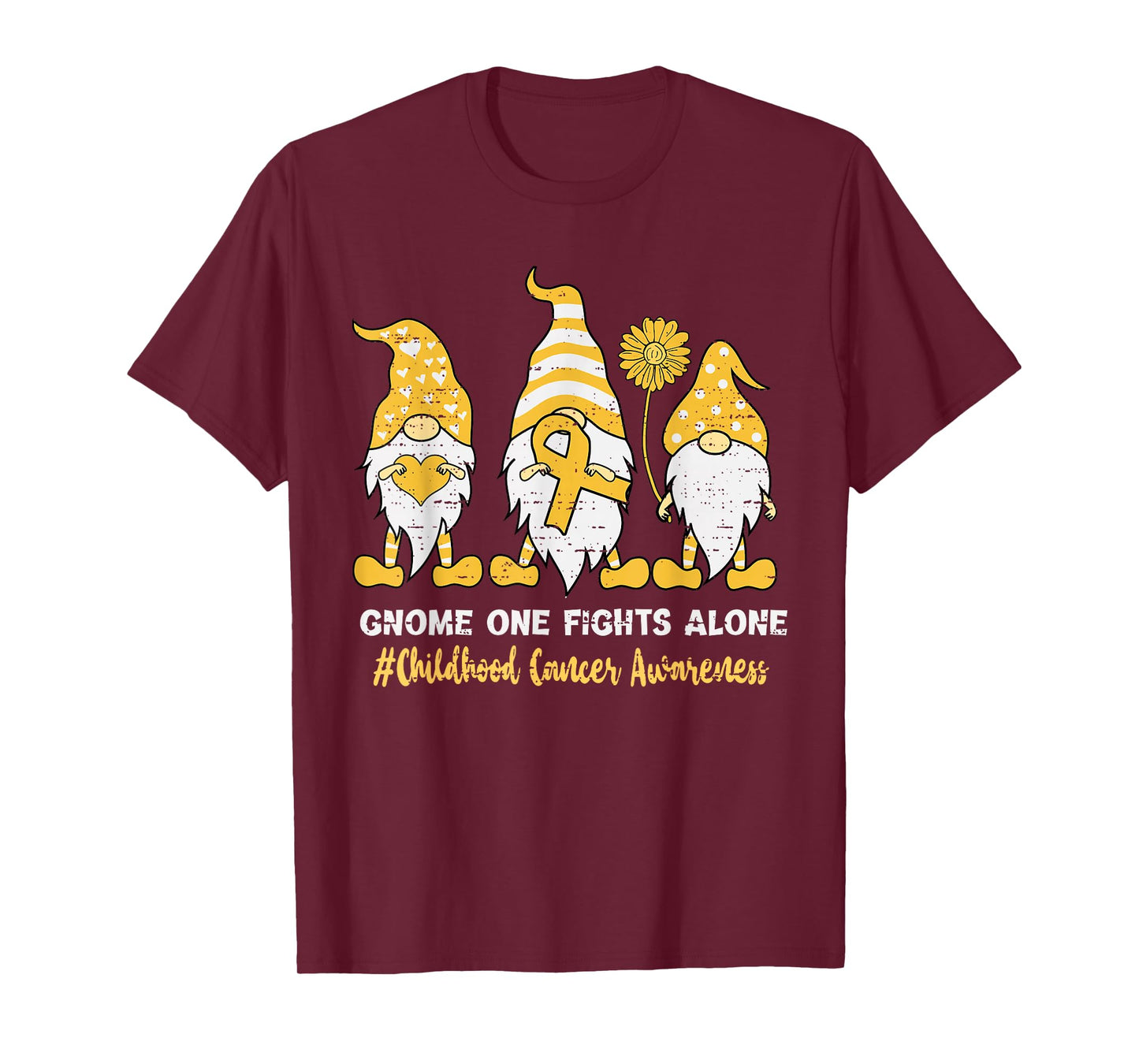 Childhood Cancer Awareness Gold Gnome Ribbon Boys Girls Kids T-Shirt
