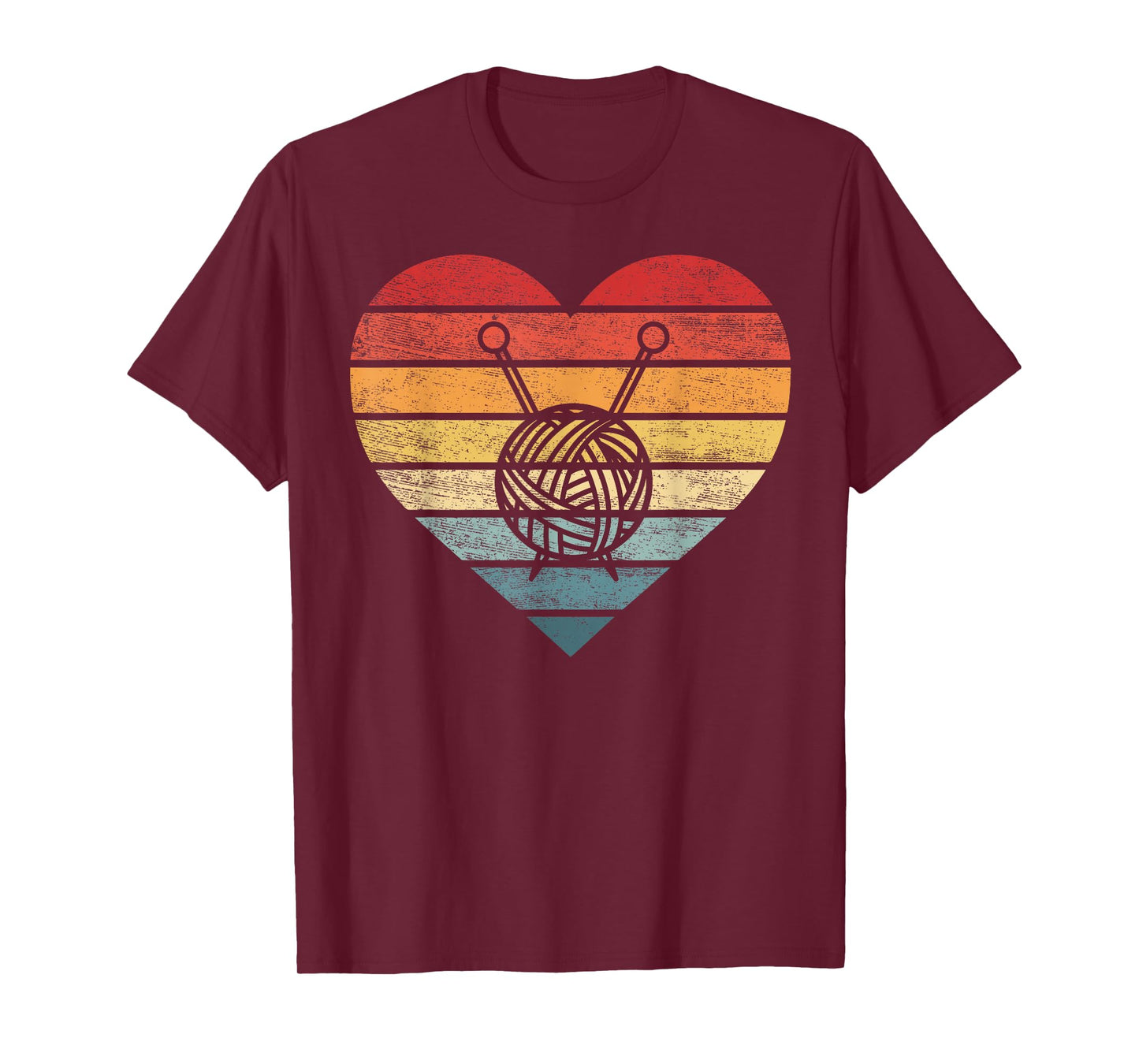 Knitting Crochet Lover Gifts Retro Sunset Yarn Funny Knitter T-Shirt