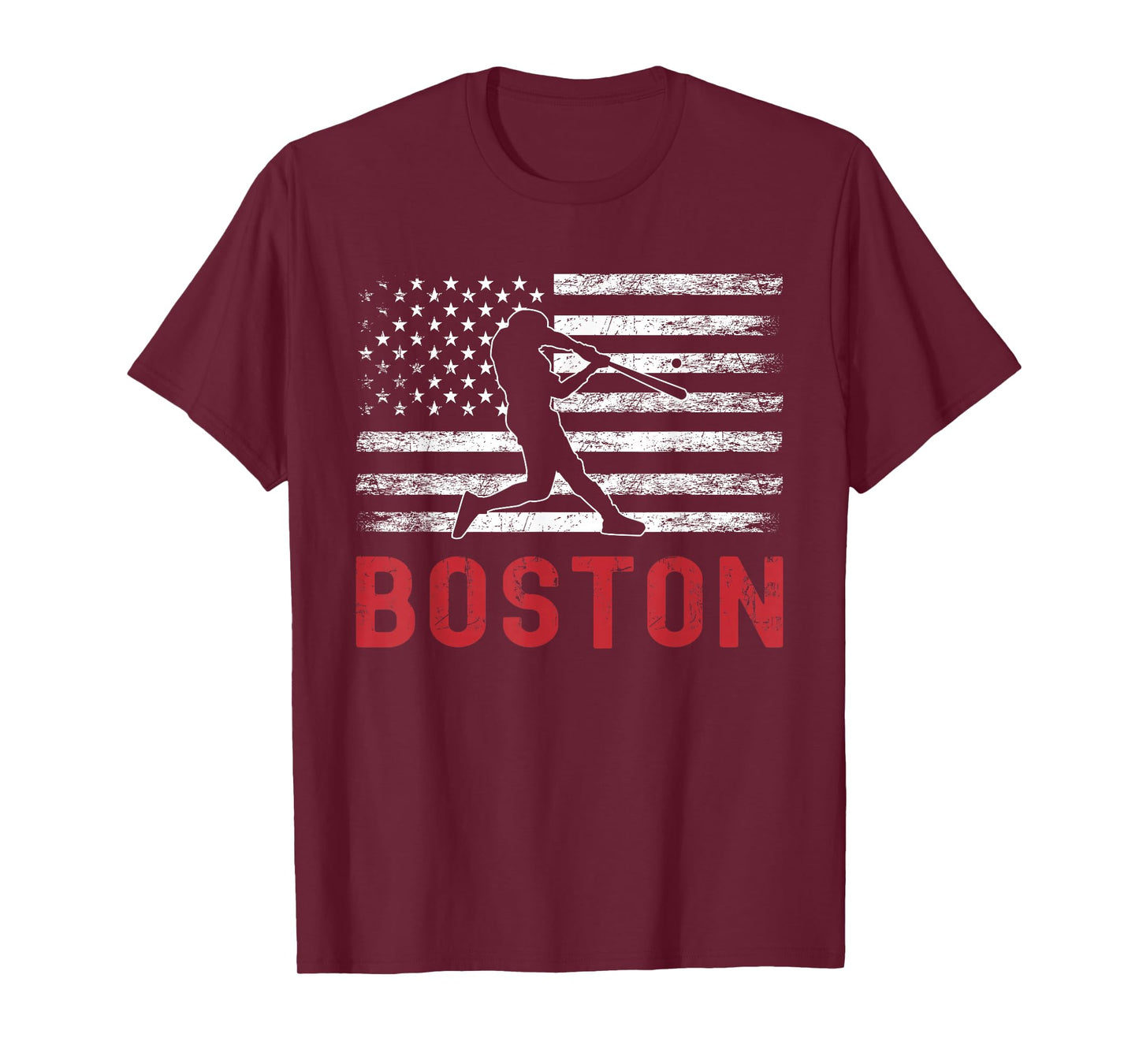 Boston Massachusetts American Flag Baseball Weathered T-Shirt