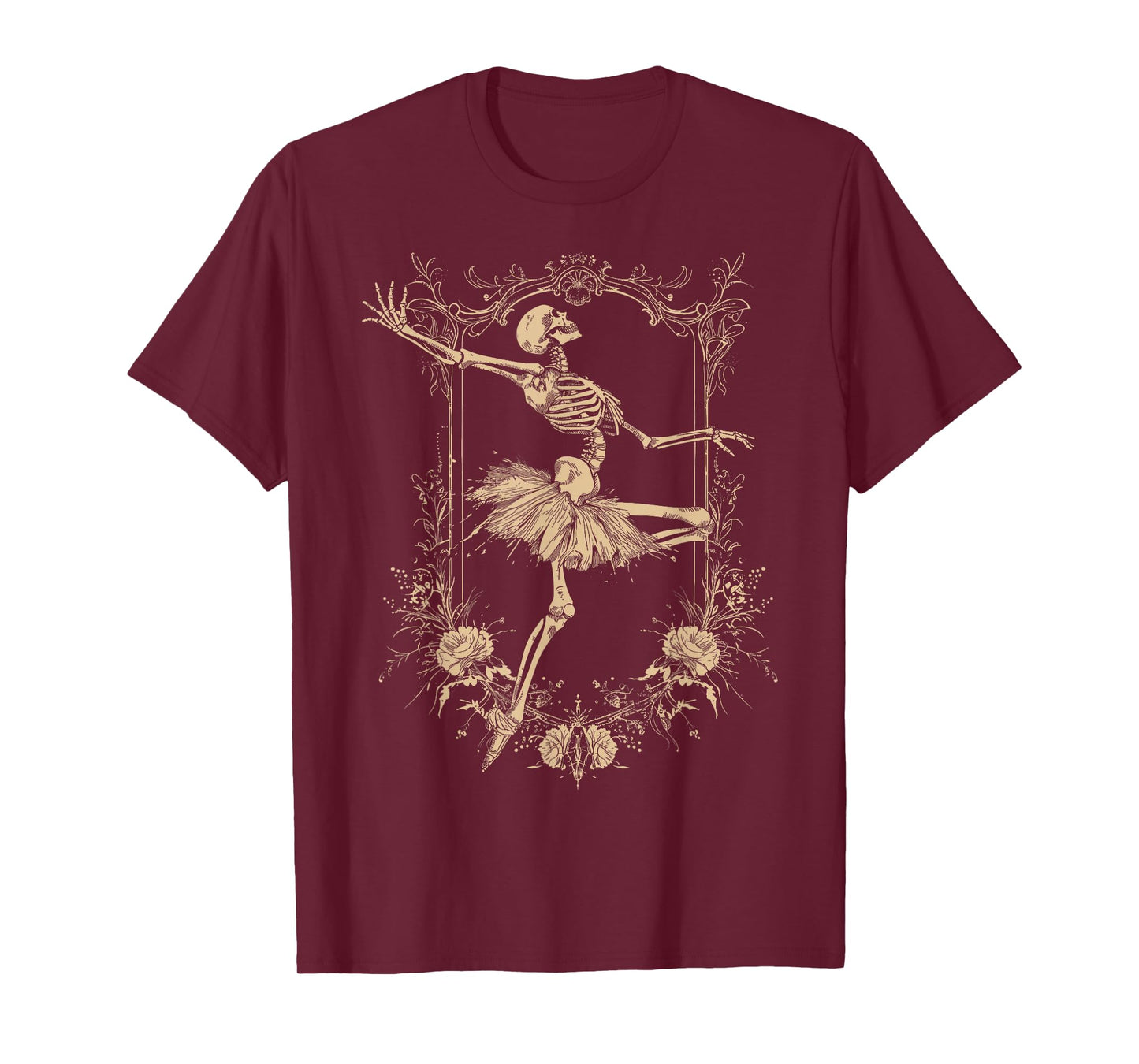 Retro Halloween Dancing Ballerina Skeleton Goth Design T-Shirt