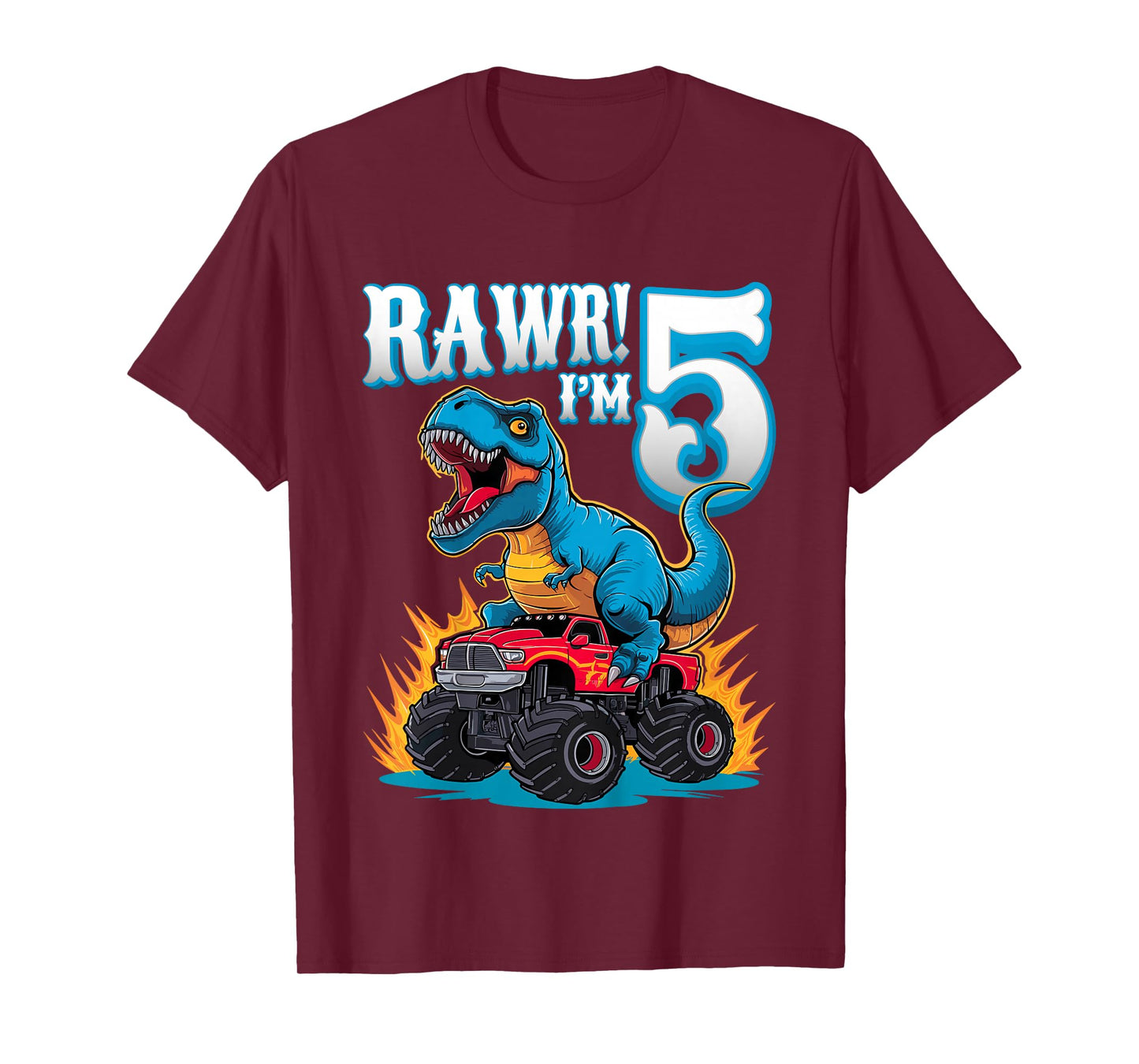 Rawr I'm 5 Year Old T-Rex Monster Truck 5th Birthday Party T-Shirt