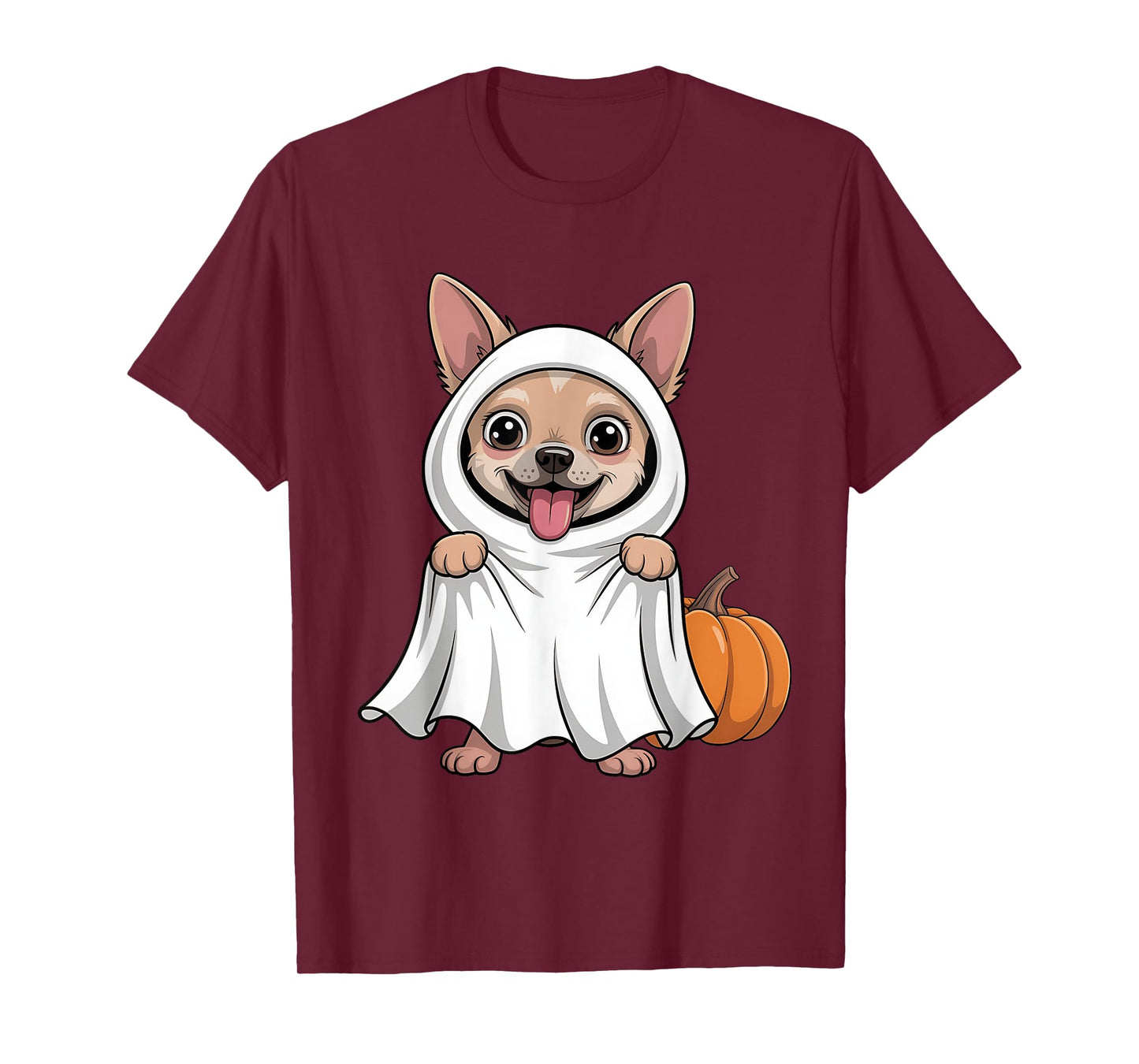 Chihuahua Dog Wearing A White Ghost Costume Dog Halloween T-Shirt