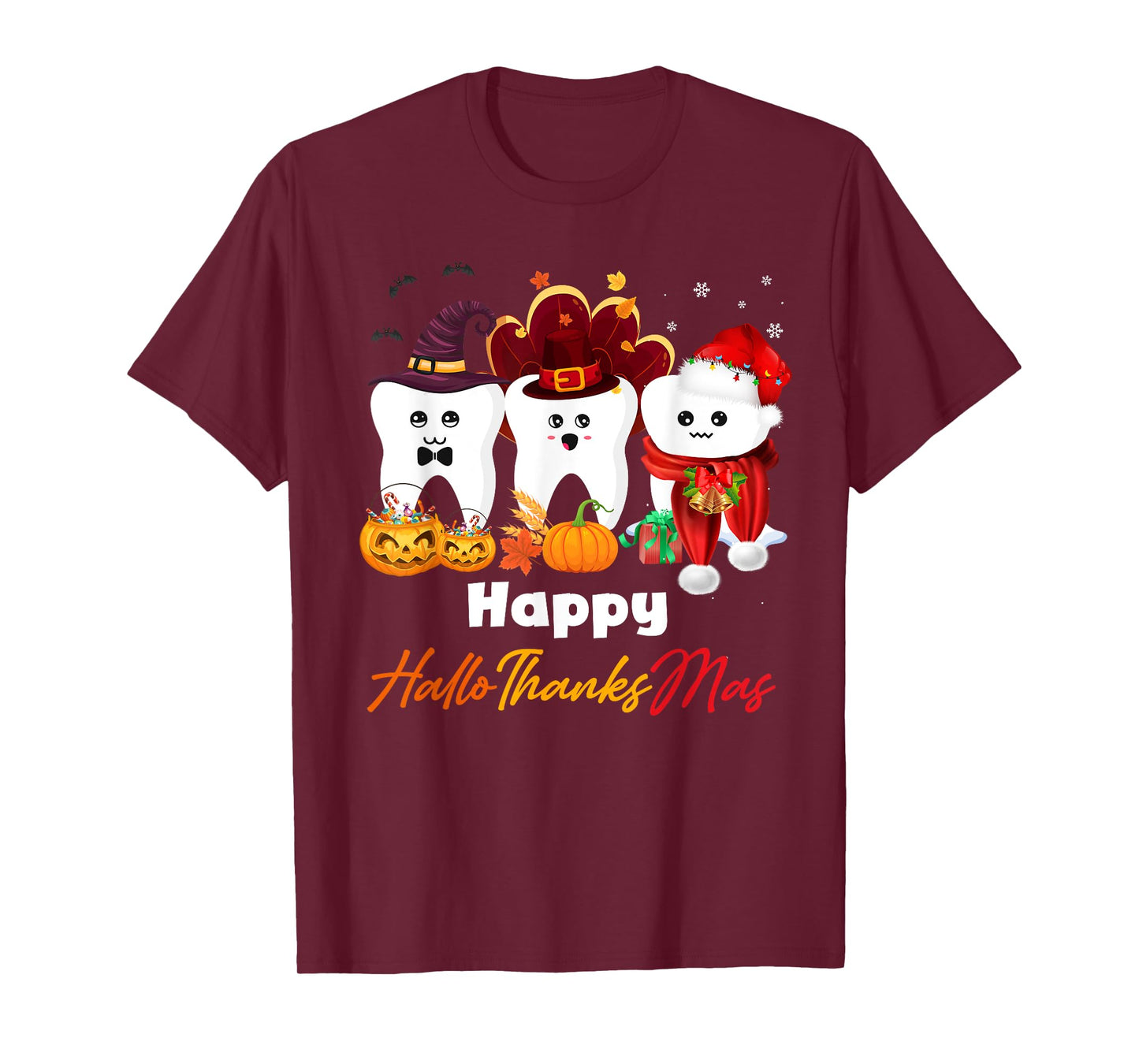 Teeth HalloThanksMas Halloween Thanksgiving Christmas Dental T-Shirt