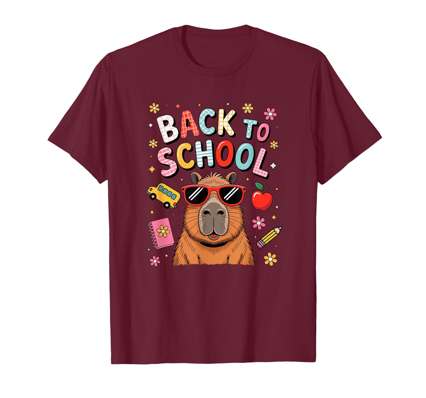 Back To School Capybara Sunglasses Colourful Students Kids T-Shirt