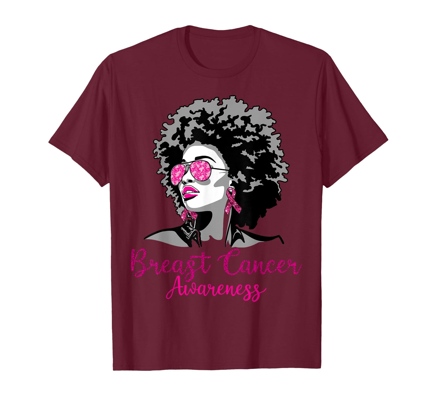 Afro African American Breast Cancer Awareness Black Womens T-Shirt